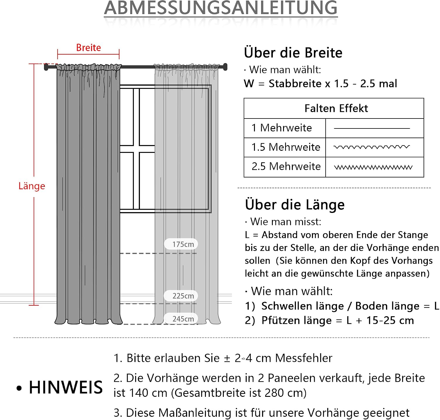Thumbnail 6 de MYSKY HOME 2er-Set durchsichtige Voile-Gardinen (Jr. Stangentasche) in Grau, 225 x 140 cm