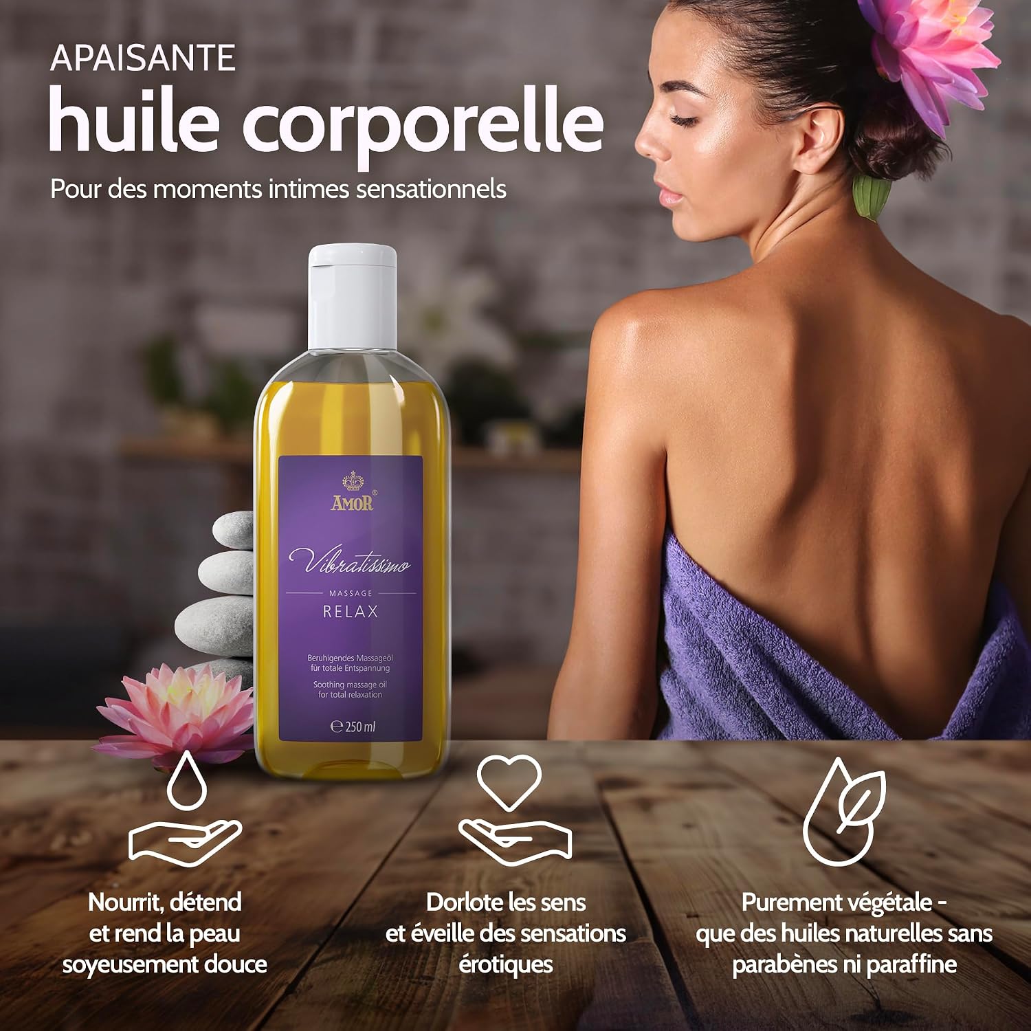 Detalle de Vibratissimo Relax 250 ml — huile de massage apaisante pour la relaxation