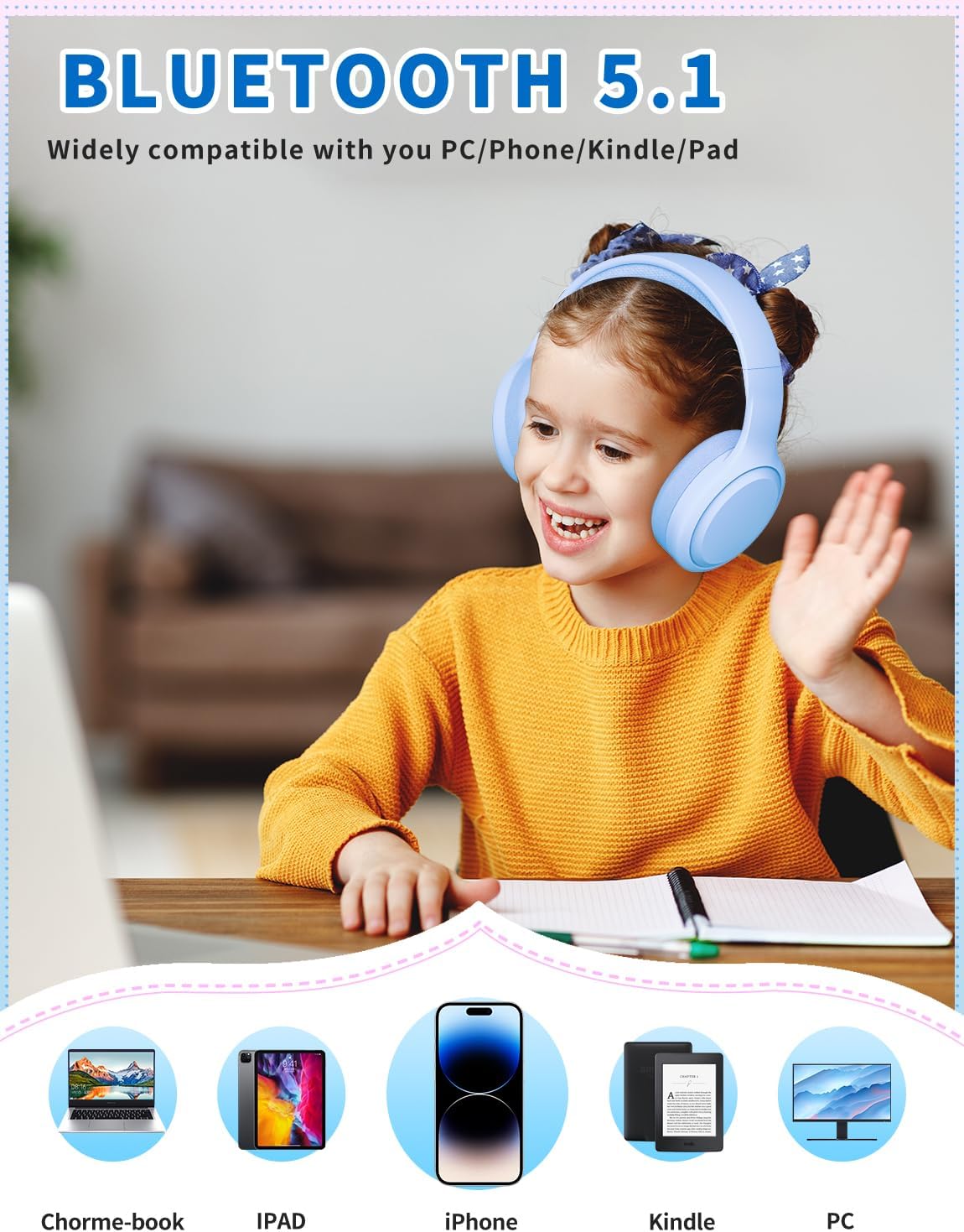 Thumbnail 5 de Xunpuls Bluetooth-Kopfhörer für Kinder – faltbar, kabellos, 2-in-1 mit Kabeloption
