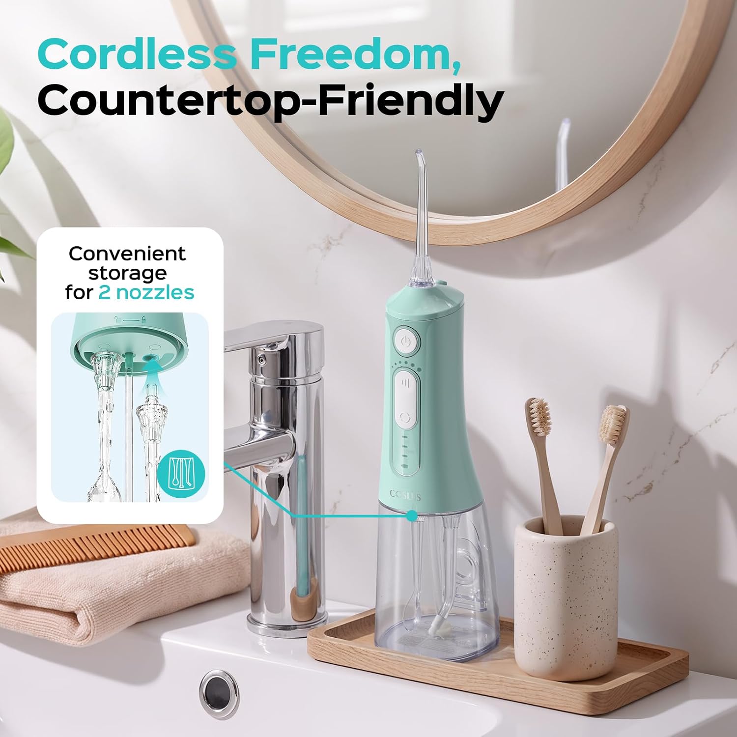 Thumbnail 2 de COSLUS C51 Portable Water Flosser: 3 Modes, 6 Settings, Jet Mode, 300ML Tank, Built-In Nozzle Storage – Travel-Friendly Orthodontic Care