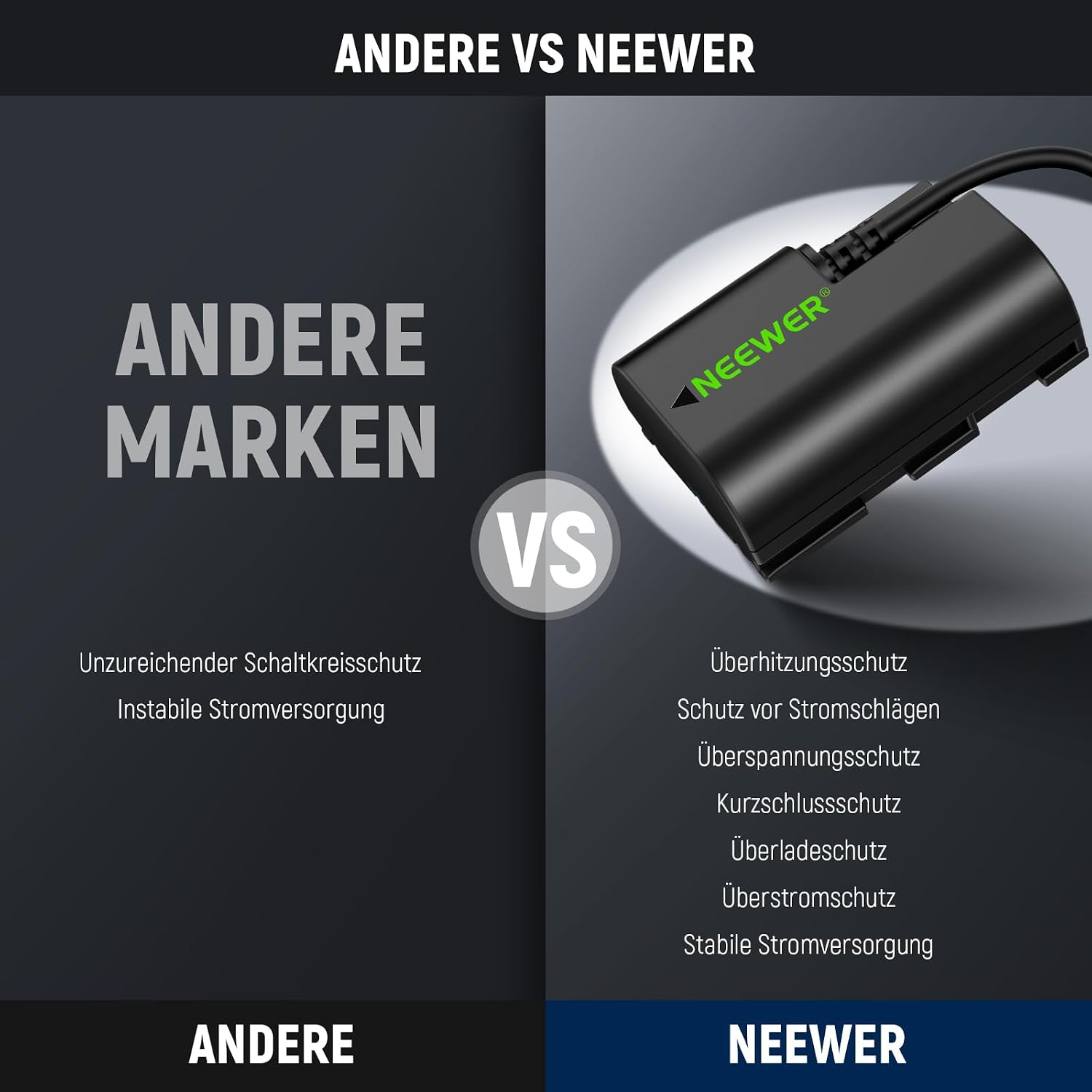 Detalle 2 de NEEWER VP-LPE6NH Dummy Batterie mit D-Tap Kabel 6800 mAh
