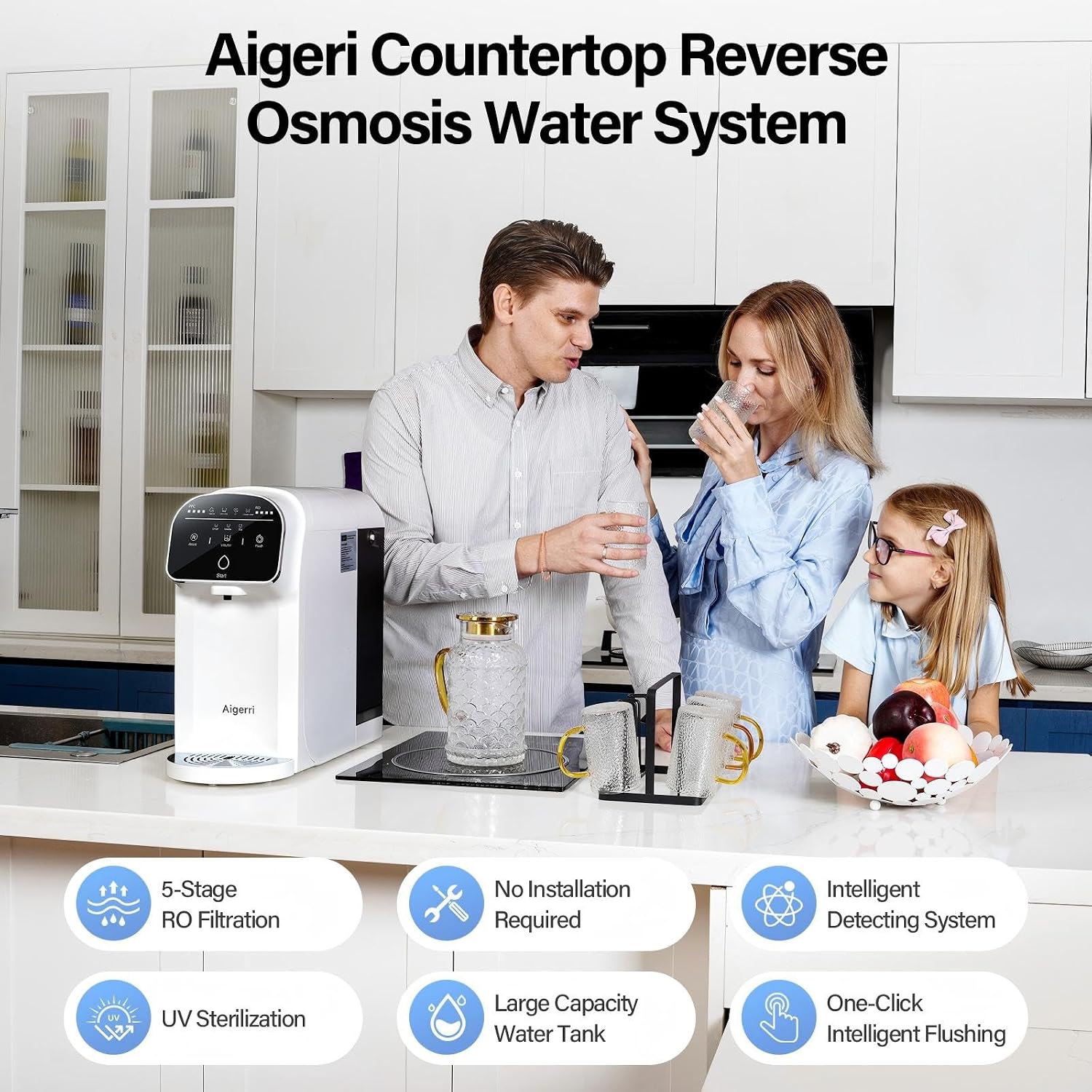 Detalle de Aigerri UV Countertop Reverse Osmosis Water Filter: Portable, No-Install 5-Stage RO System