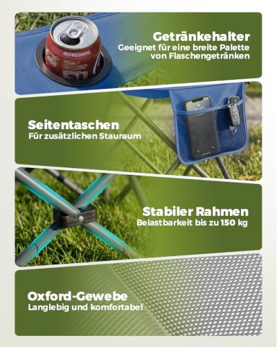 Thumbnail 6 de Homecall Campingstuhl Faltbar bis 150 kg – Angelstuhl Blau, 108 cm Rückenlehne (2 Stück)