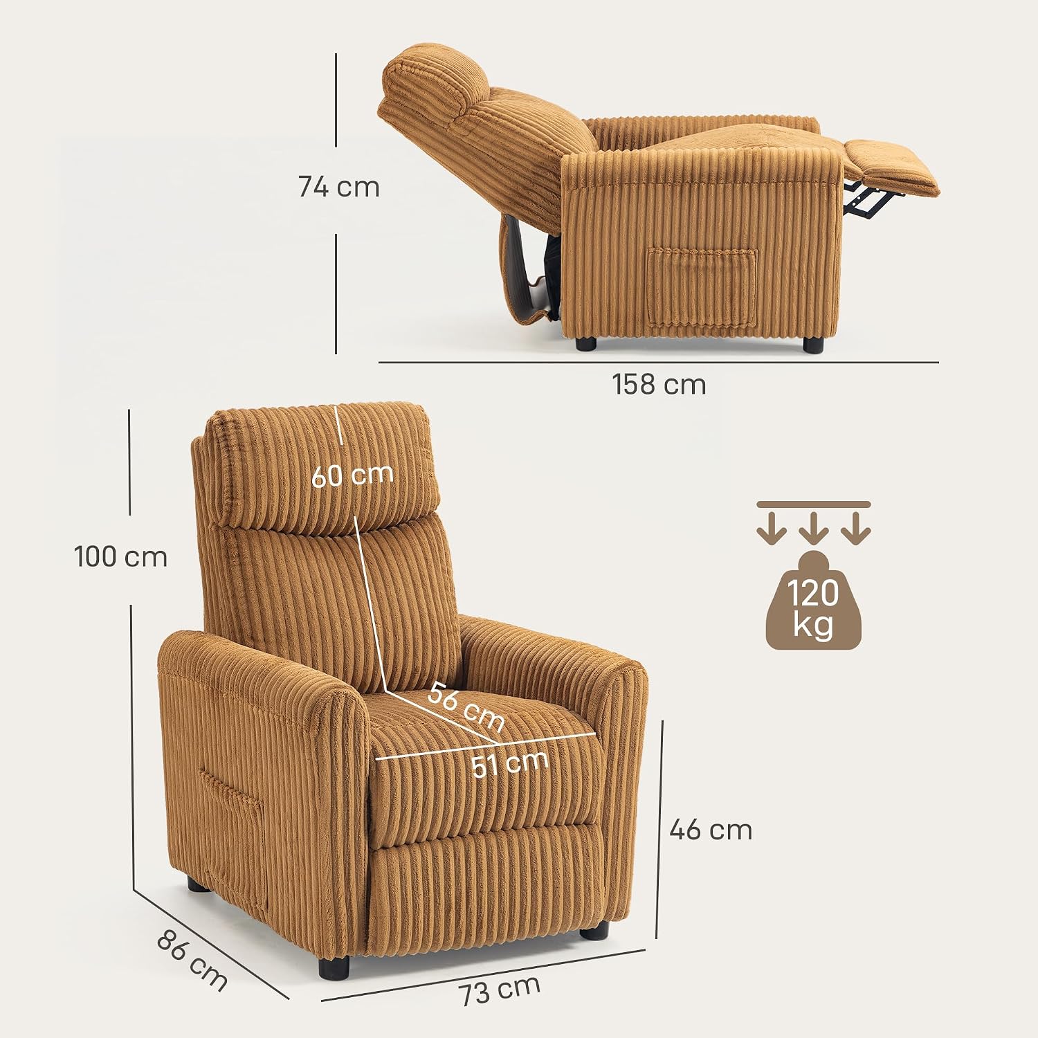 Detalle de HOMCOM Sillón Relax Reclinable 73x86x100 cm