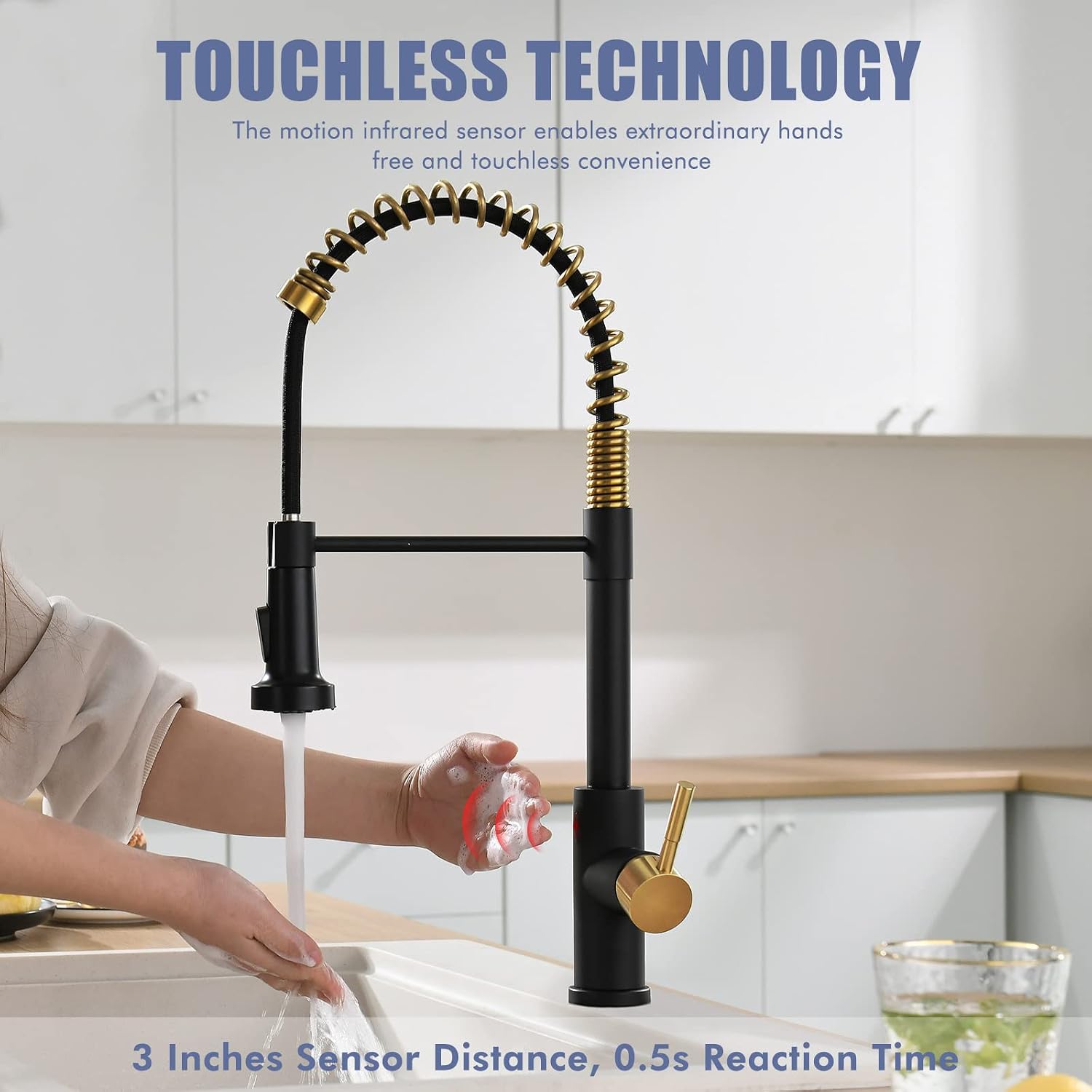 Detalle 2 de GIMILI GM1042BG Touchless Kitchen Faucet, Black and Gold, Pull-Down Sprayer