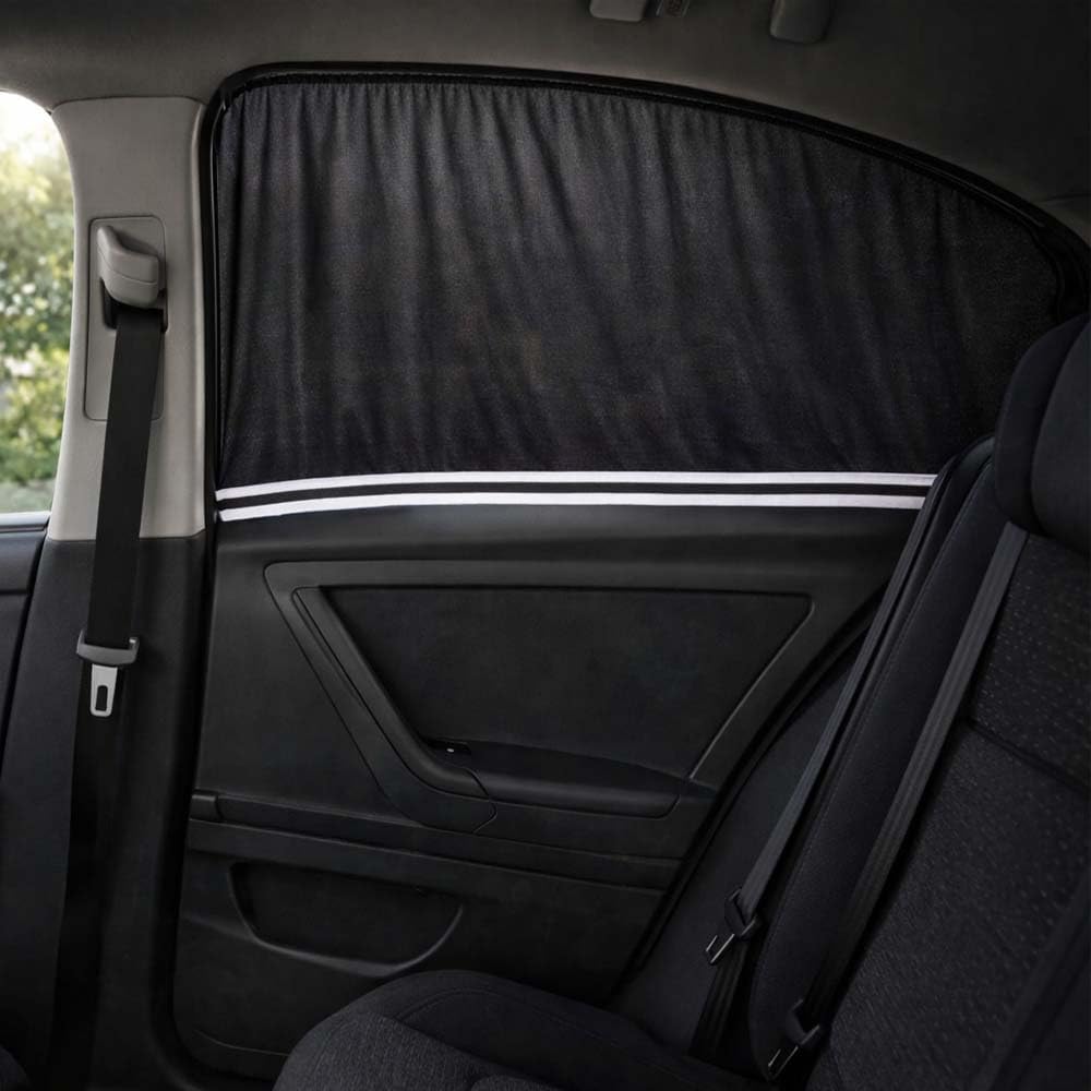 Detalle de Tendine Parasole Auto Bambini con Protezione UV e Anti-insetti, tessuto elastico traspirante con finestrino apribile (universale per la maggior parte delle auto)