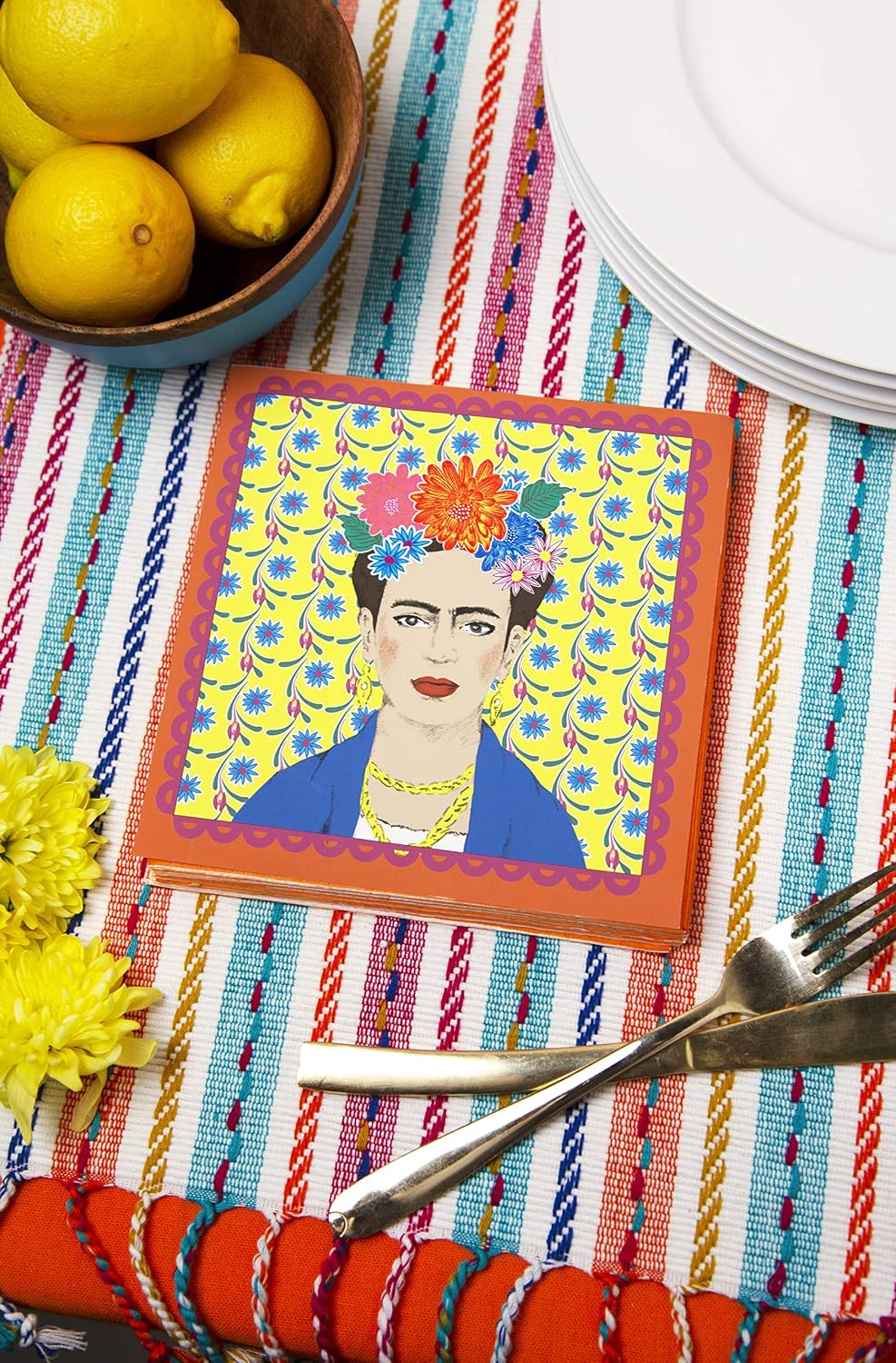 Detalle 2 de Talking Tables BOHO-NAPKIN-FRIDA papieren servetten, geel, 33 x 33 cm, 20 stuks