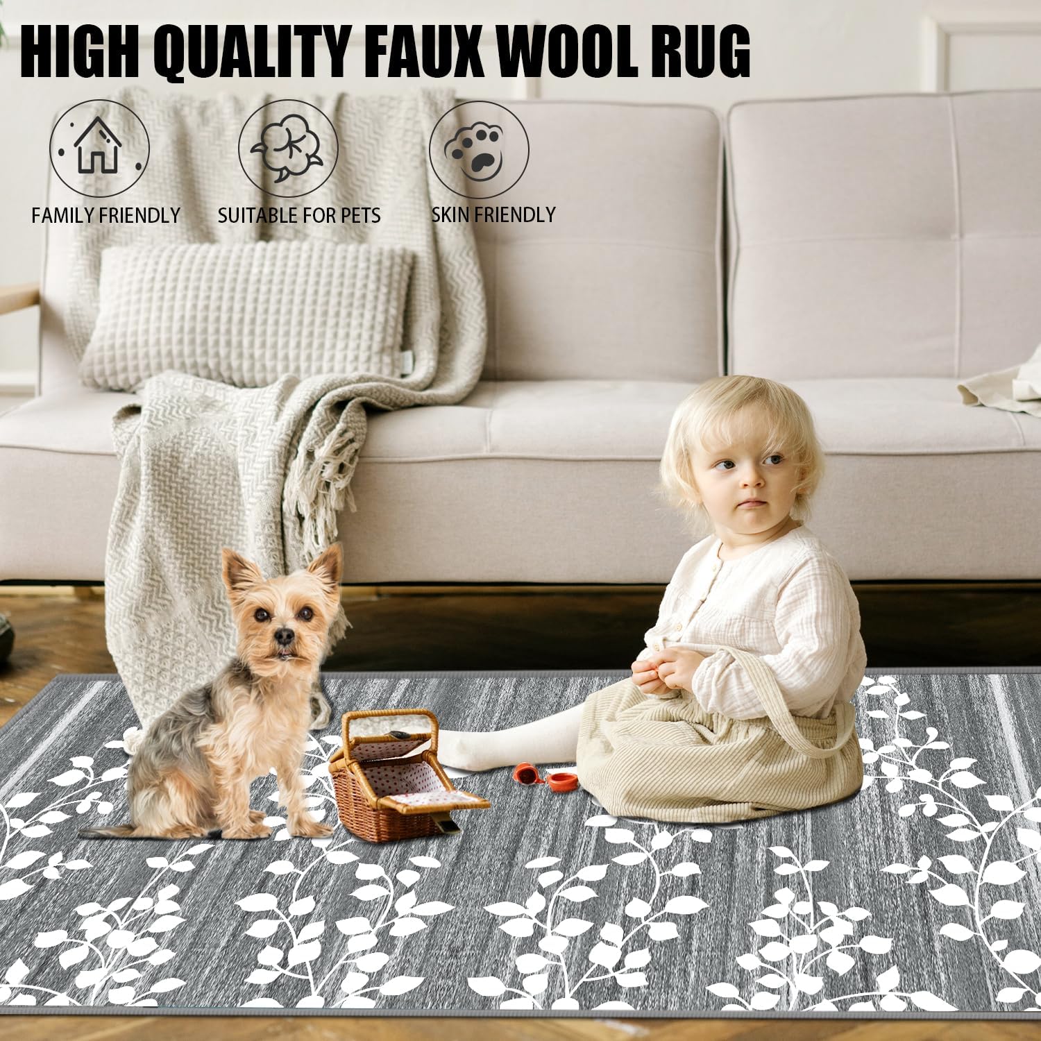 Detalle de WTHYGB Teppich Läufer 60x180 cm Grau-Blau – rutschfest, waschbar, flexibel für Flur, Küche, Waschküche