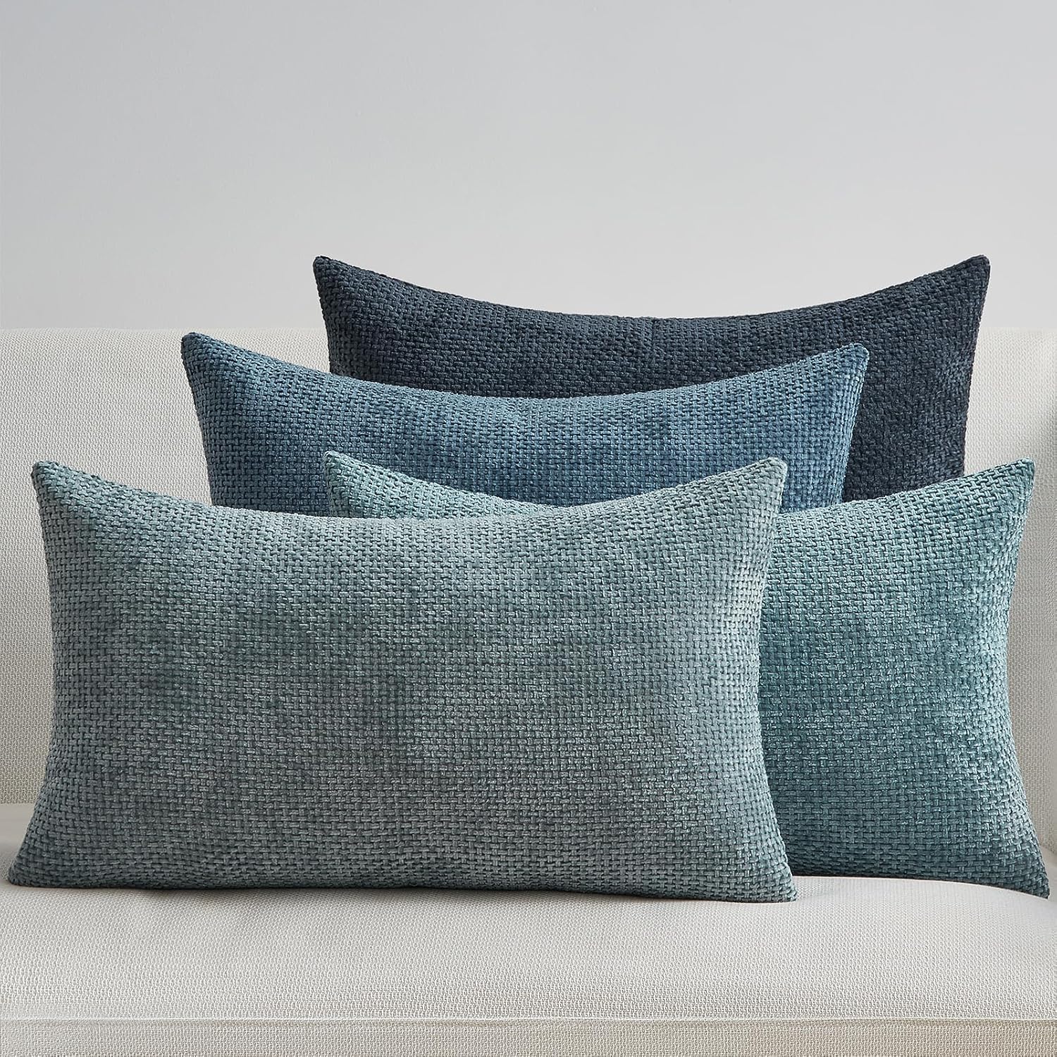Detalle de Topfinel Kissenbezug 30x50 Blau im 4er-Set Chenille (Rattan-Webstil) mit waschbarem Bezug