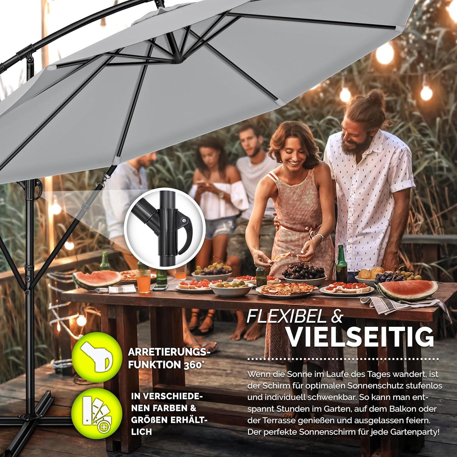 Thumbnail 5 de tillvex Alu Ampelschirm Ø 300 cm mit Kurbel – UV-Schutz, Windschutz, 360° Drehung
