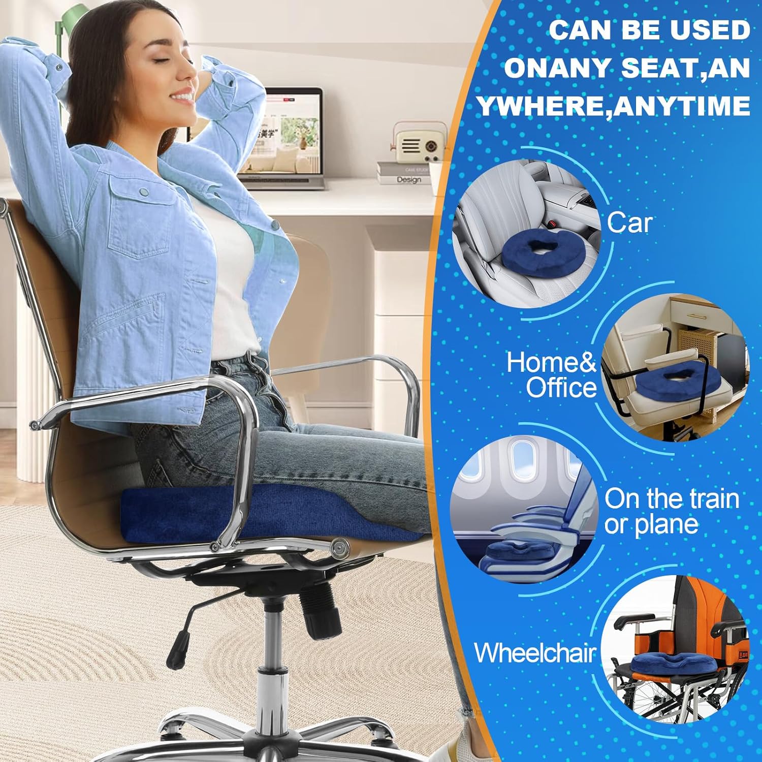 Thumbnail 6 de Ecosafeter Coussin Donut Ergonomique en Mousse à Mémoire de Forme – Soutien Coccyx et Confort Durable