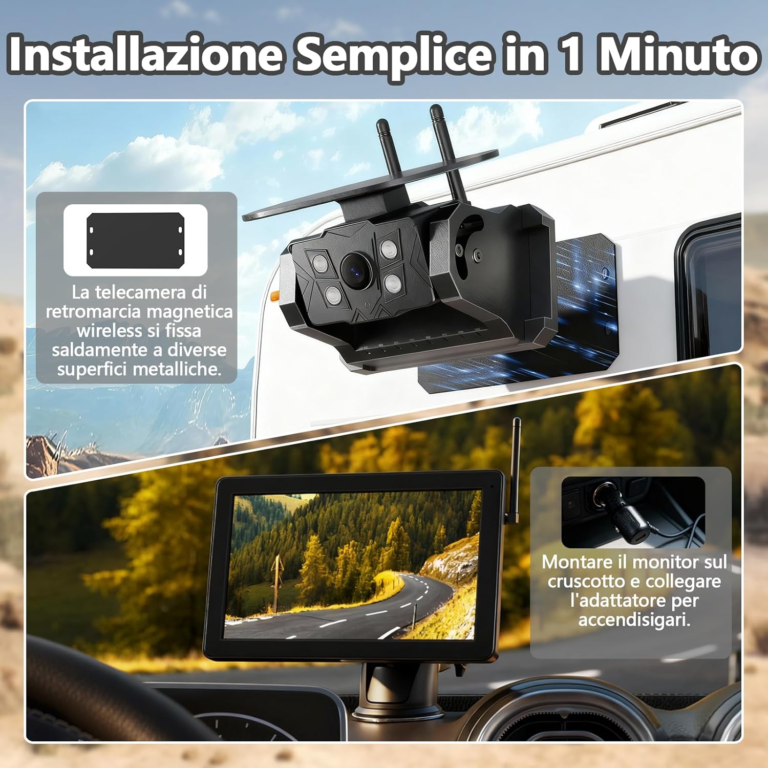 Thumbnail 1 de VASTEND VS-7C Telecamera solare retromarcia wireless magnetica con monitor 7" 1080P e visione notturna