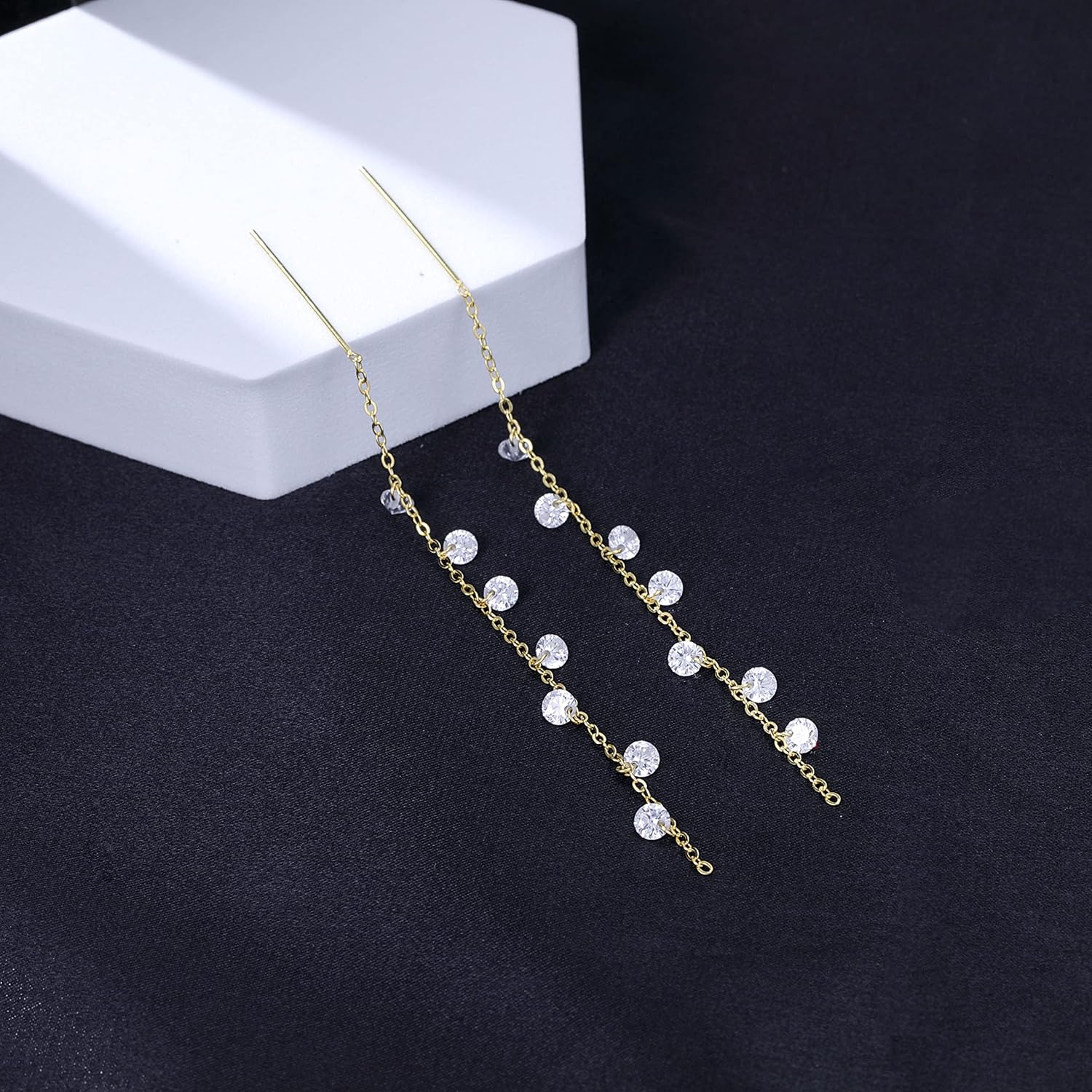 Thumbnail 4 de SLUYNZ 925 Sterling Silver Sparkling CZ Dangle Earrings with Threader Chain