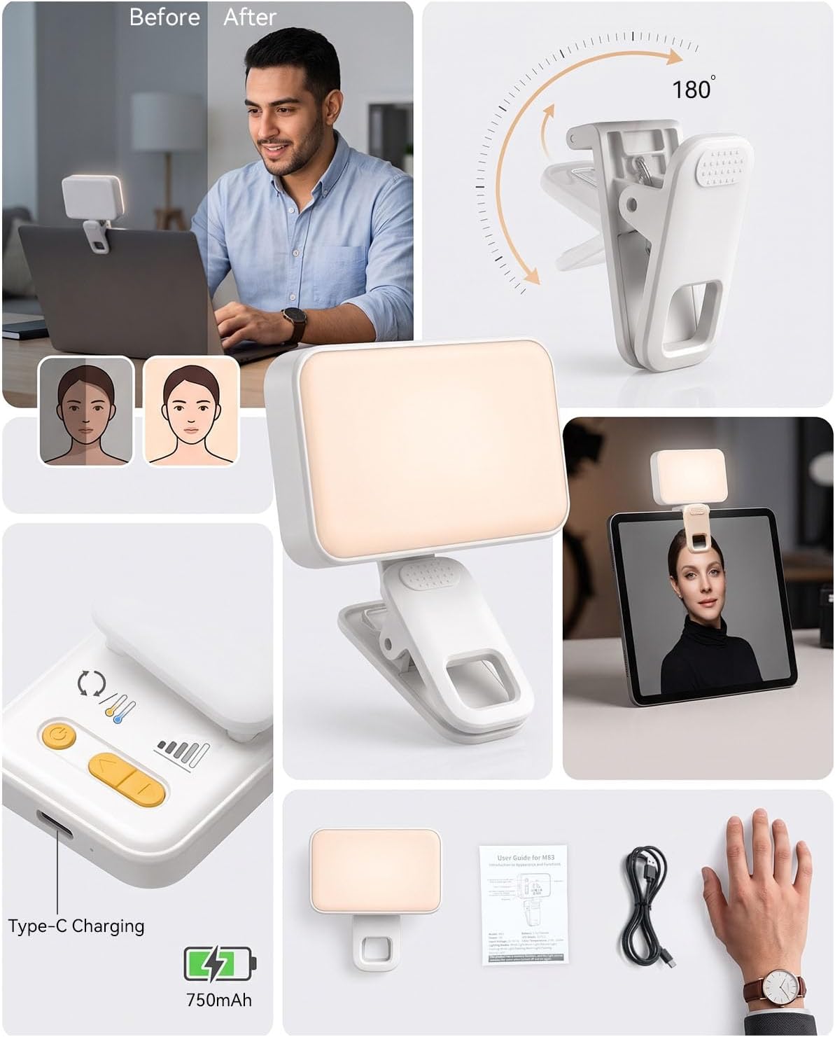 Thumbnail 5 de Portable Selfie Light 90 LED Rechargeable Ring Light