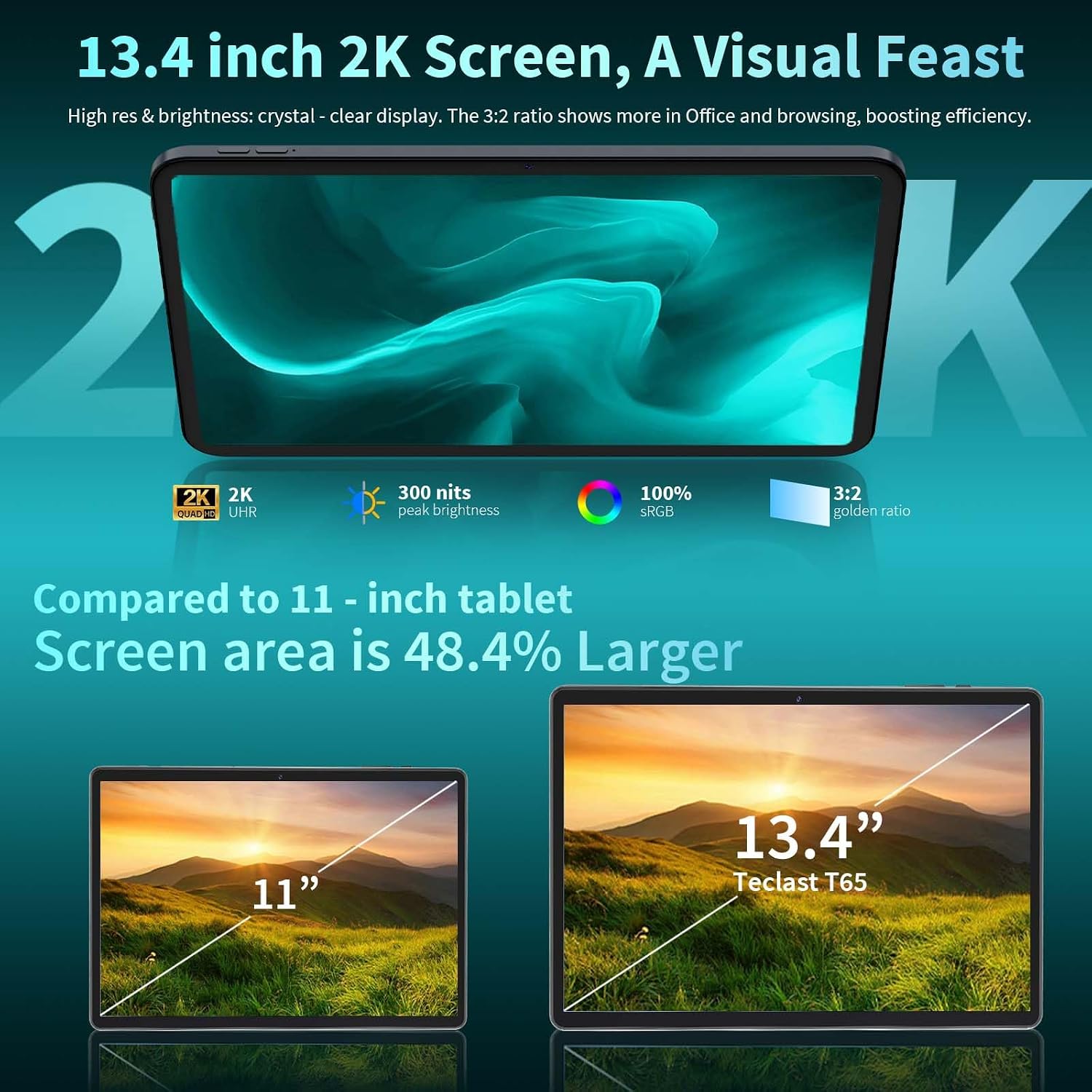 Detalle de JJGJ P90 13.4-Inch Android 16 Tablet with 2K IPS Display and Keyboard Bundle