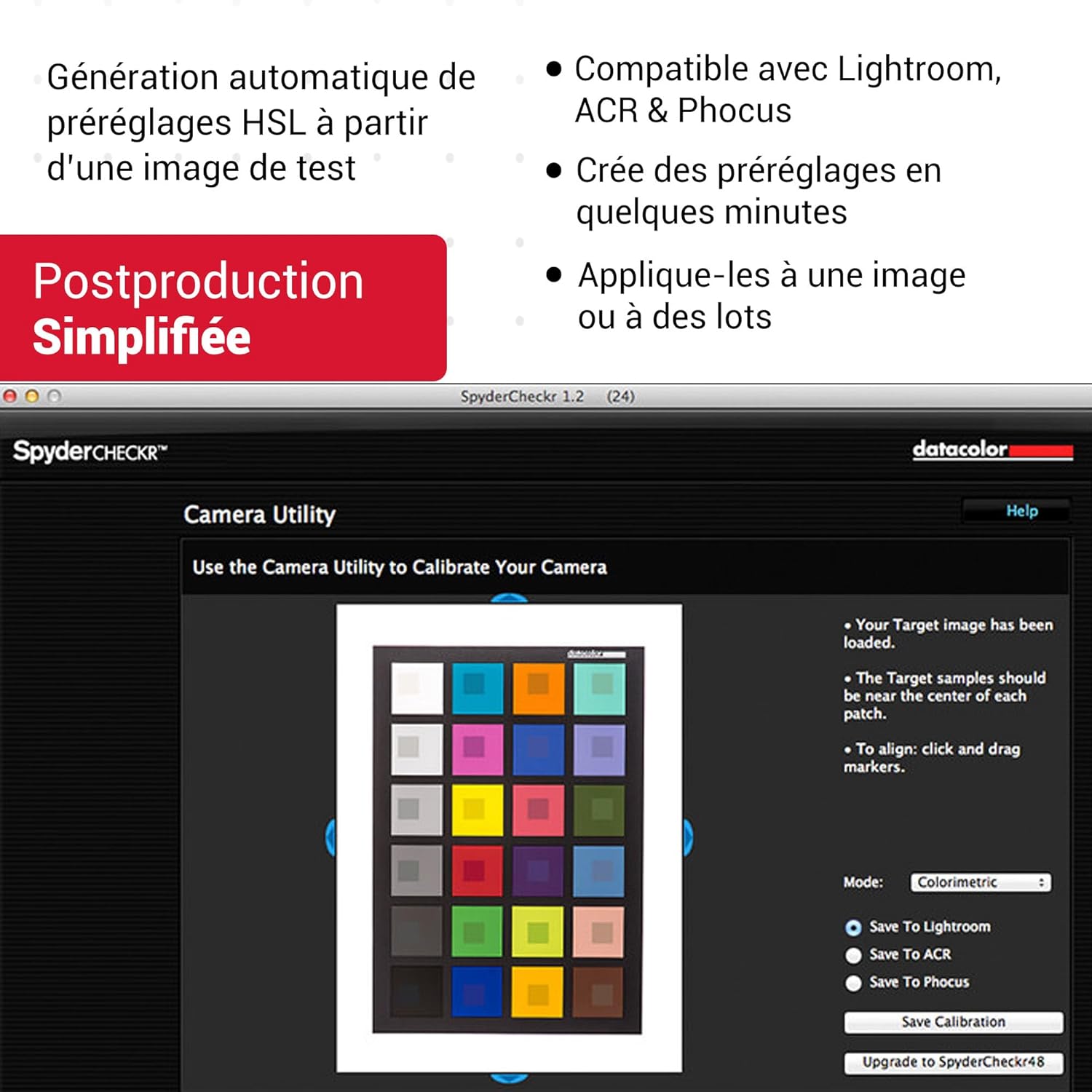 Detalle de Datacolor SpyderCheckr24 – Carte couleur pour calibrage photo avec 24 patchs couleur (Noir)