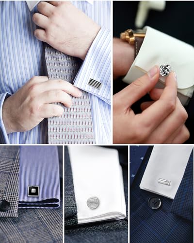 Detalle de Lictin Stainless Steel Cufflinks for Men – Classic Mirror Finish with T-Closure