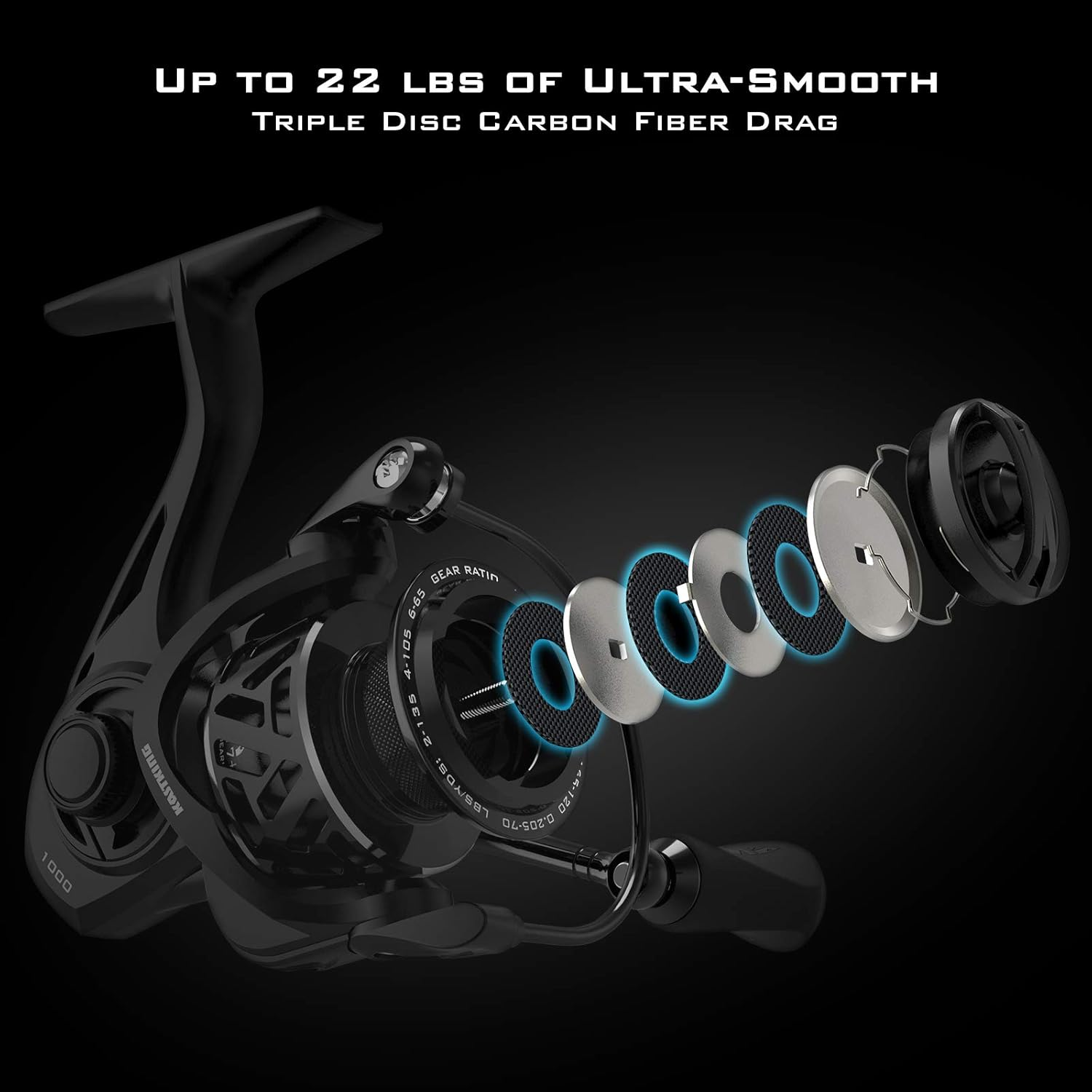 Thumbnail 5 de KastKing Zephyr Spinning Reels (7+1/6+1 BB) with Carbon Fiber Drag and CNC Aluminum Spool — Sizes 500/1000