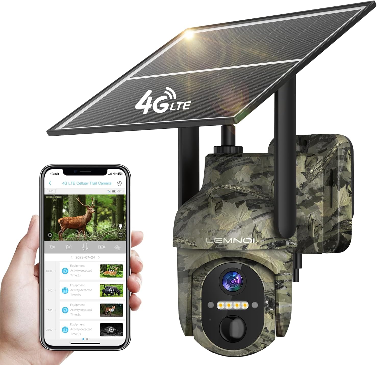 Detalle de Lemnoi Jachtcamera 4G voor buiten met zonnepaneel en 2K-nachtzicht