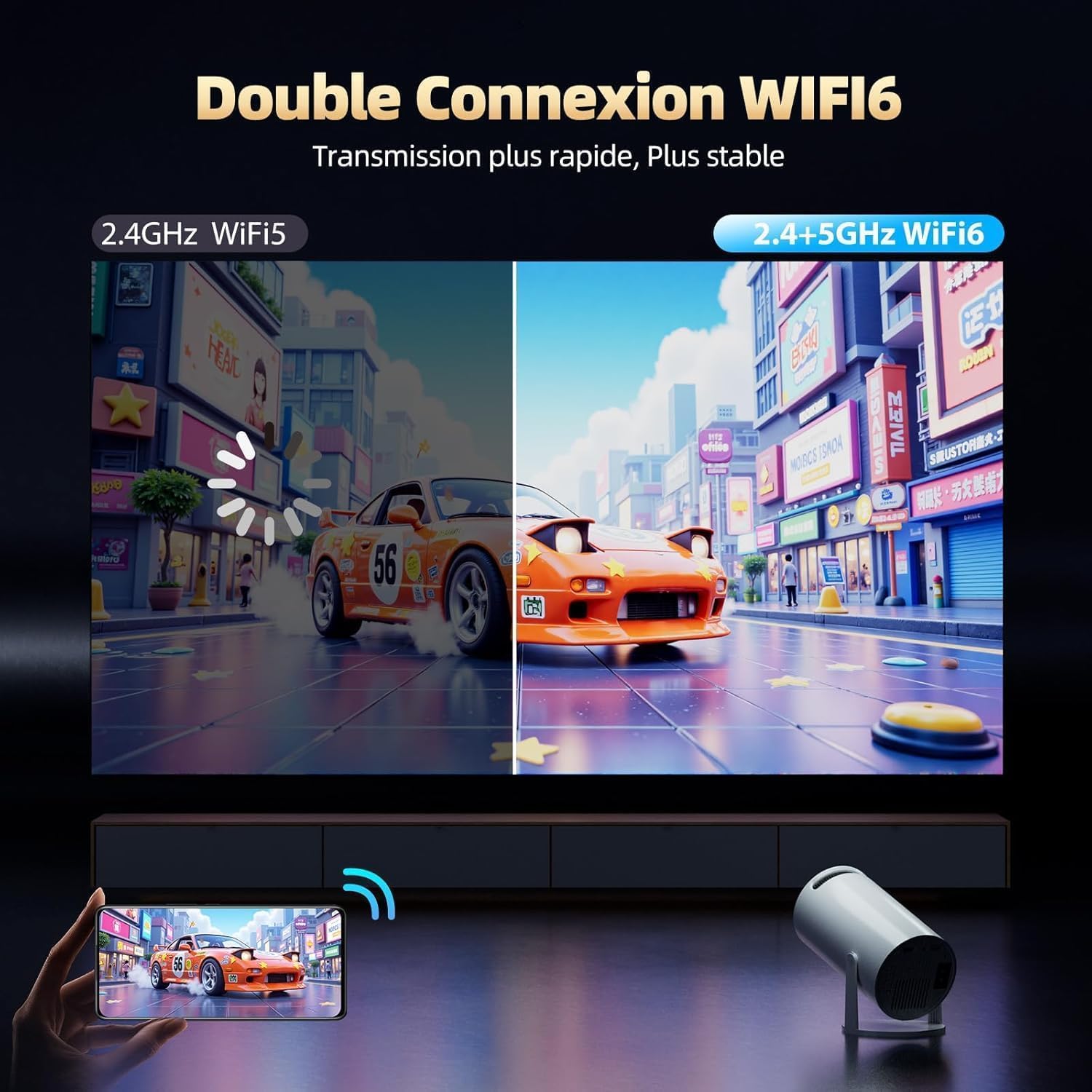 Thumbnail 1 de Beamer Unterstützt 4K – Heimkino-Projektor mit WLAN, 270° Drehung und automatischer Trapezkorrektur