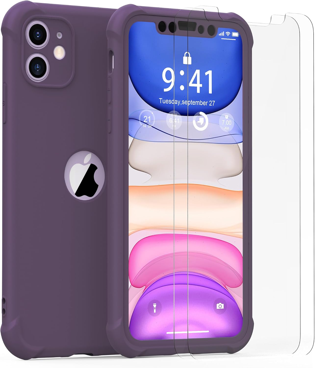 Thumbnail 1 de ORETECH Silikonhülle für iPhone 11 (6,1 Zoll) – stoßfest, kratzfest, 360° mit Displayschutzfolie, Tief Violett