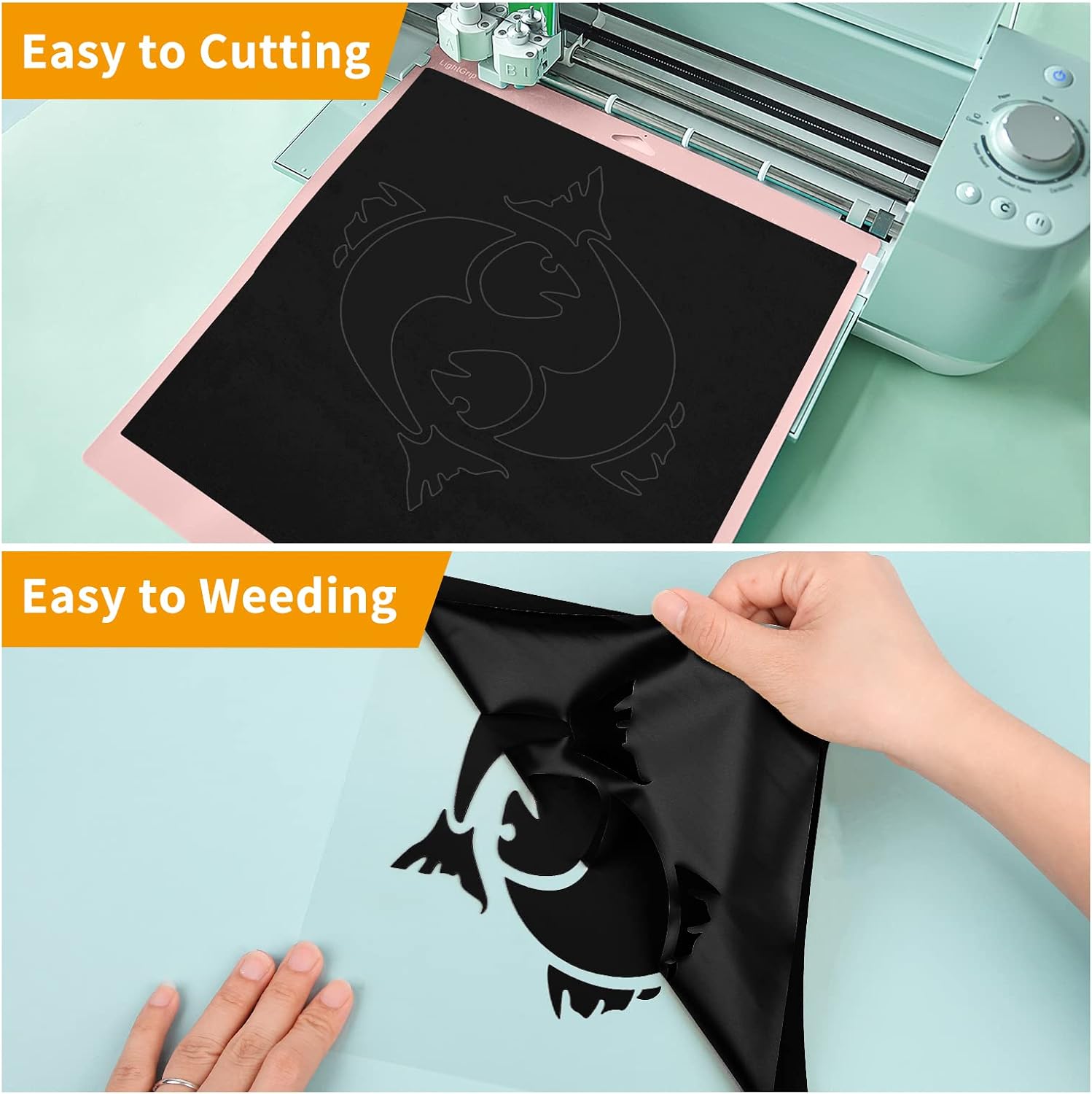 Detalle 2 de IModeur 25 Ft Black Heat Transfer Vinyl (HTV) with PET Backing — Iron-on Roll for T-shirts, Bags & More