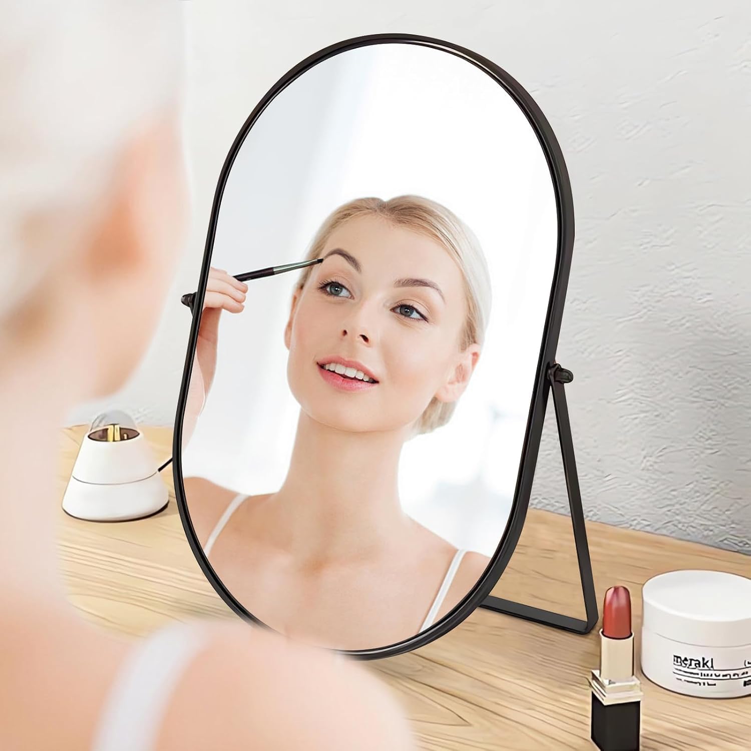 Thumbnail 3 de Hosoncovy Free Standing Desktop Mirror with Stand (Large Oval, Black)
