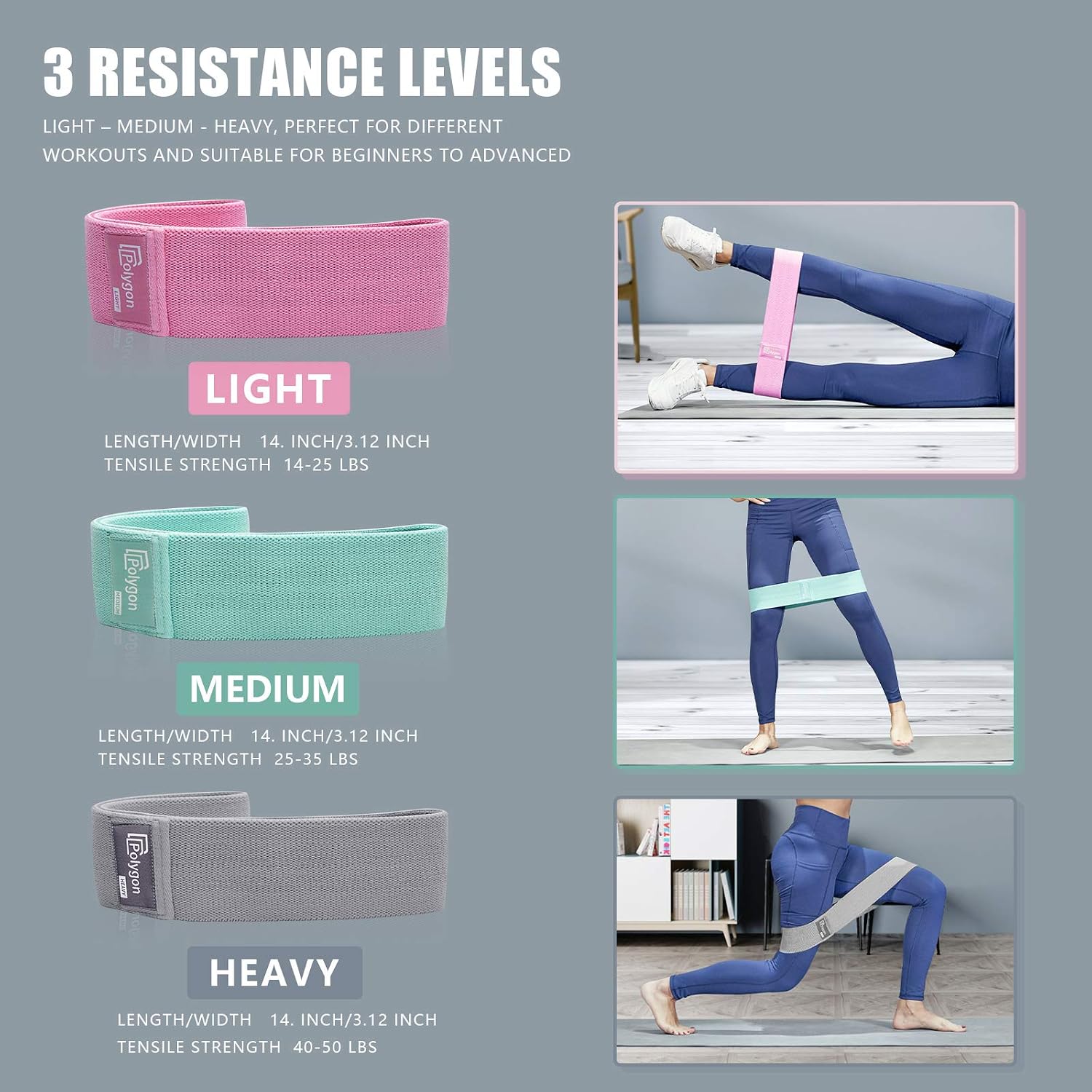 Detalle 1 de Polygon Fabric Resistance Bands, 3 levels