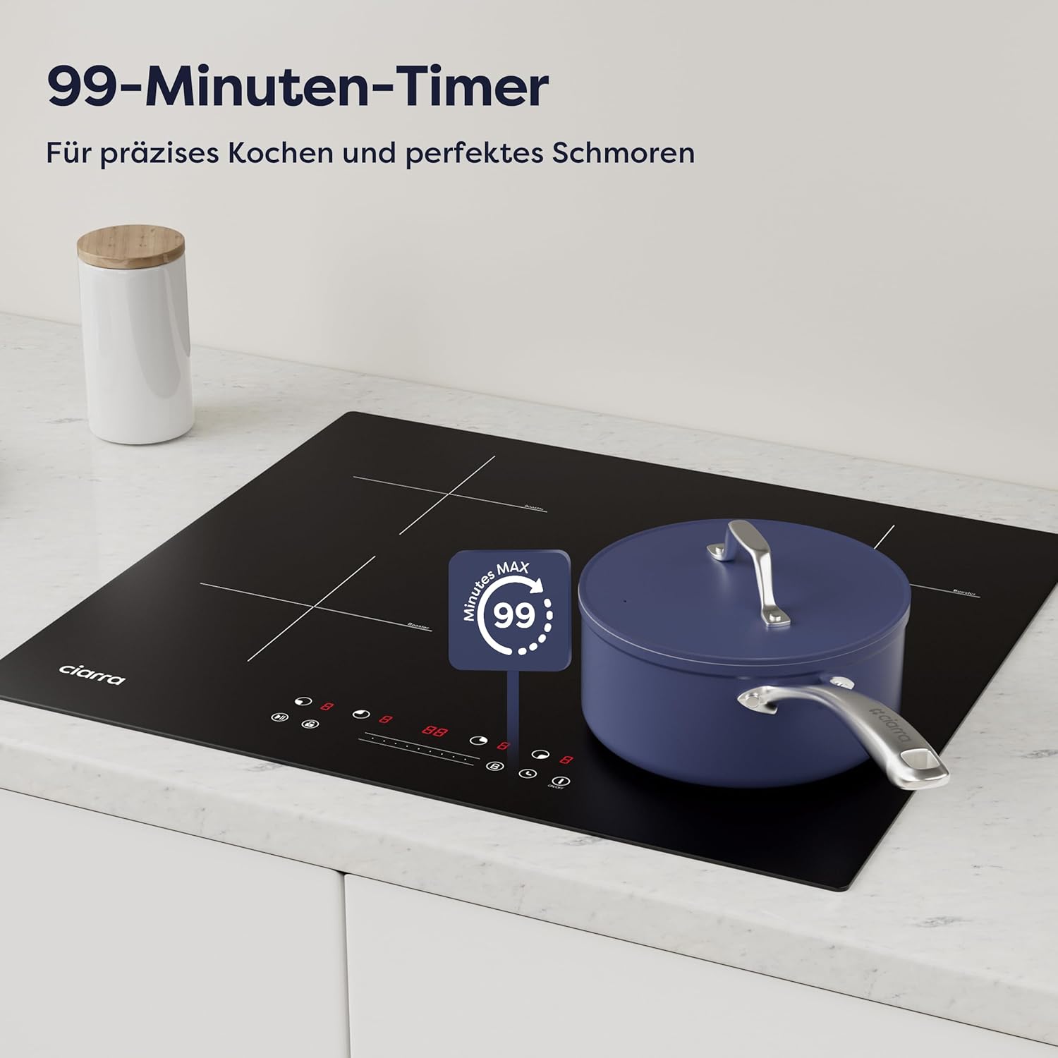 Detalle 2 de CIARRA CBBIH4B Induktionskochfeld 60 cm, 4 Zonen mit Power Booster & Touch-Bedienung