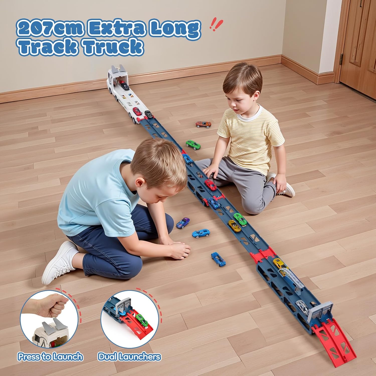 Thumbnail 1 de Qivange 16-Piece Race Car Transport Truck Set (207cm portable track) for toddlers and kids aged 3–7