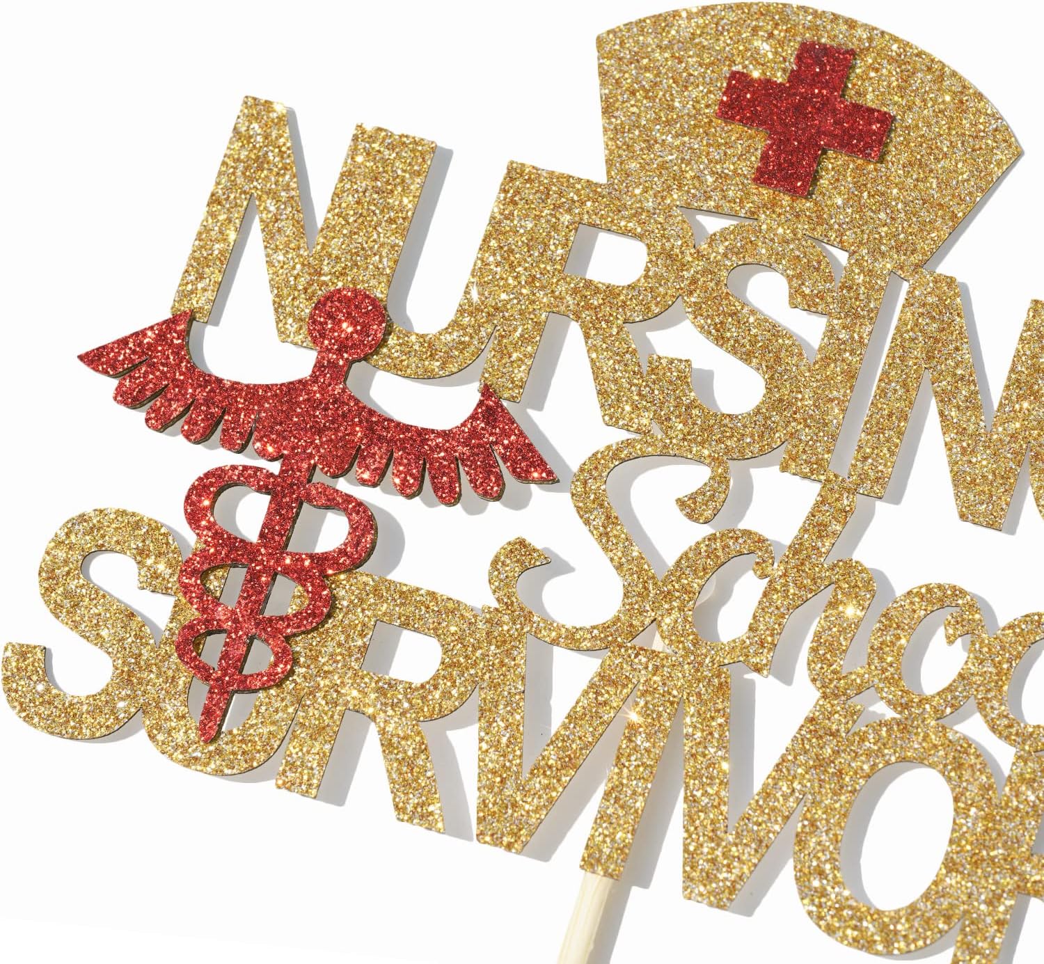 Detalle 2 de Nursing School Survivor Cake Topper, Gold Glitter