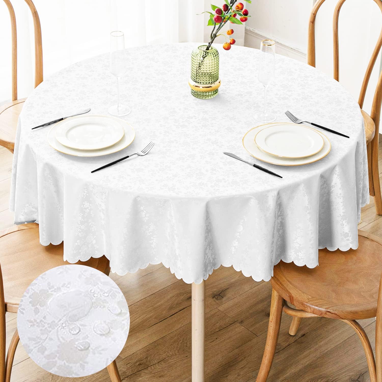 Detalle de Smiry Round Table Cloth, 70" x 70" White Waterproof Heavy-Duty Vinyl Cover