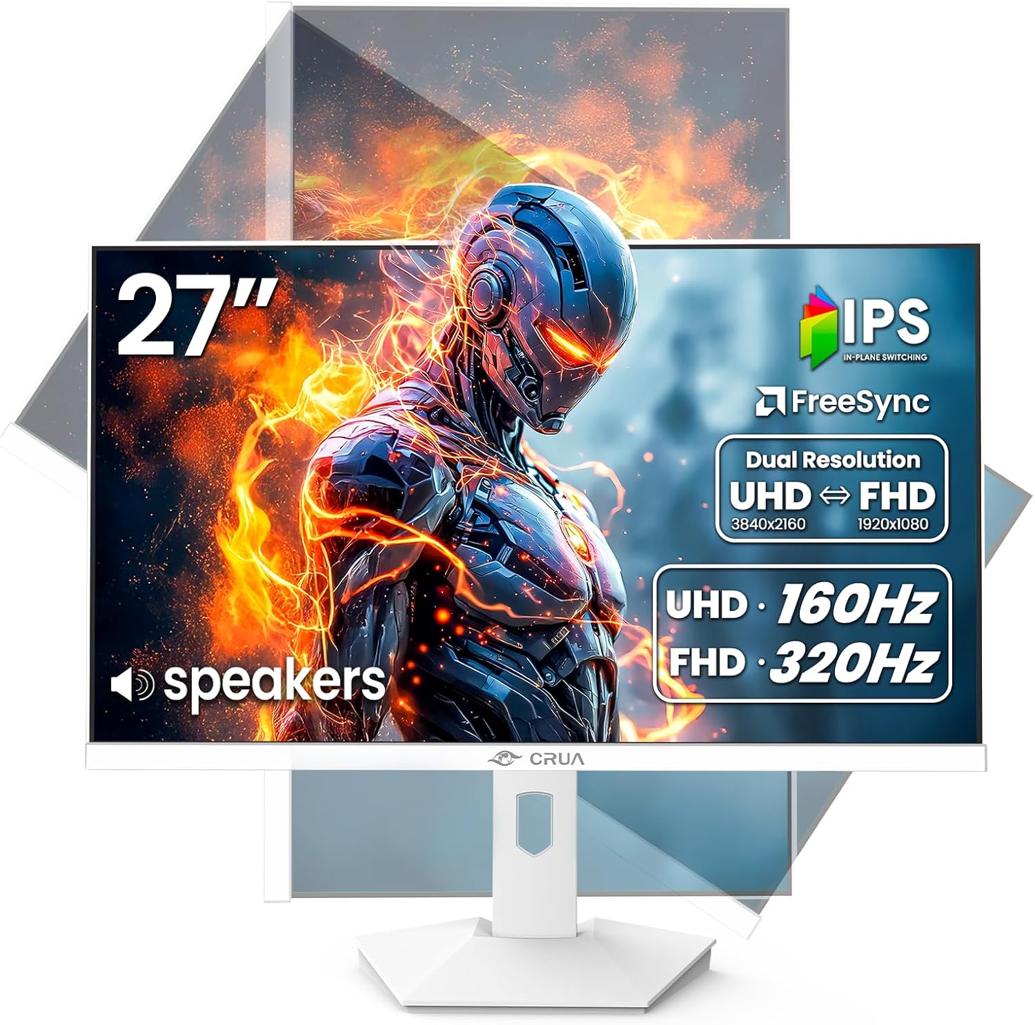 Detalle de CRUA 27" 4K Gaming Monitor with Dual-Mode 160Hz/320Hz, IPS, and Ergonomic Stand
