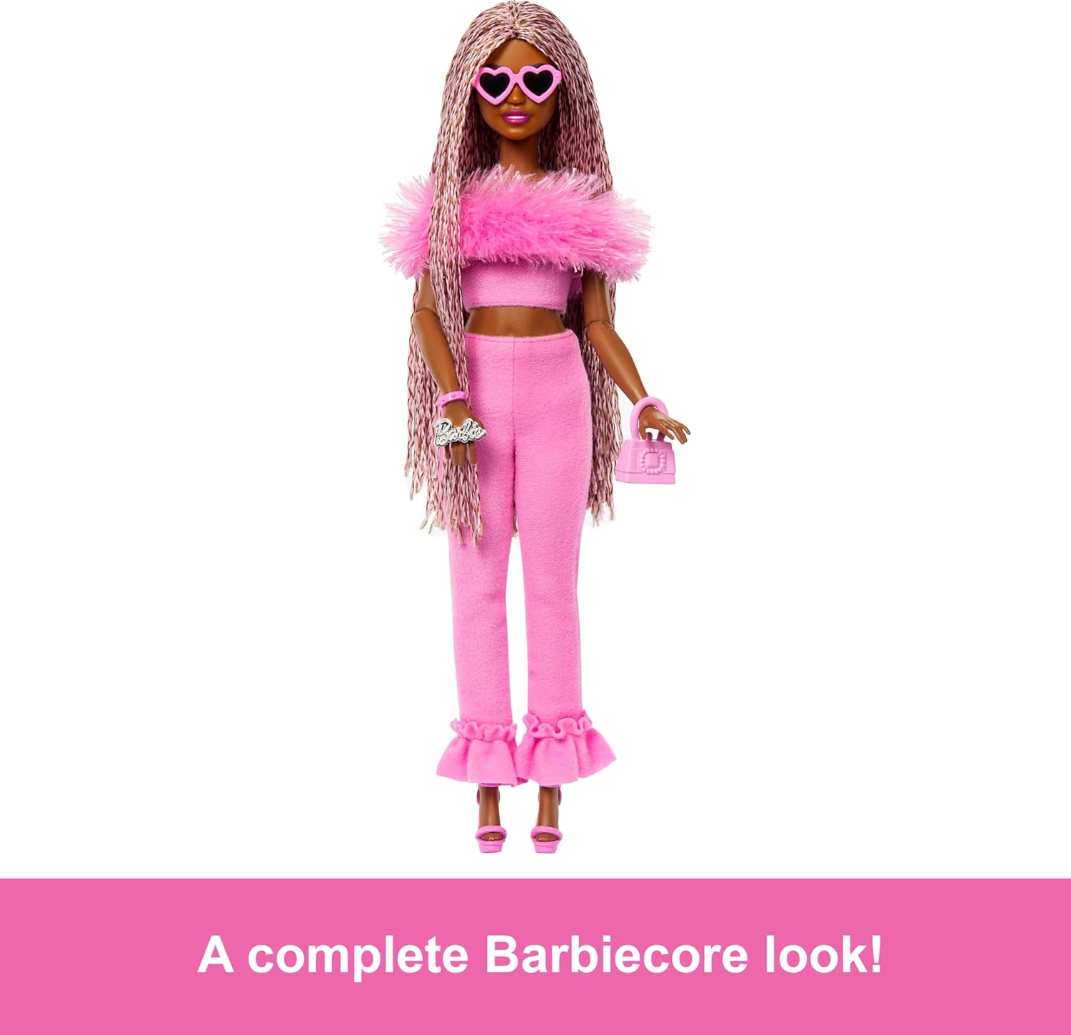 Thumbnail 4 de Barbie Deluxe Style Doll #4 in Barbiecore Outfit with Faux Fur Collar, Braids & Accessories