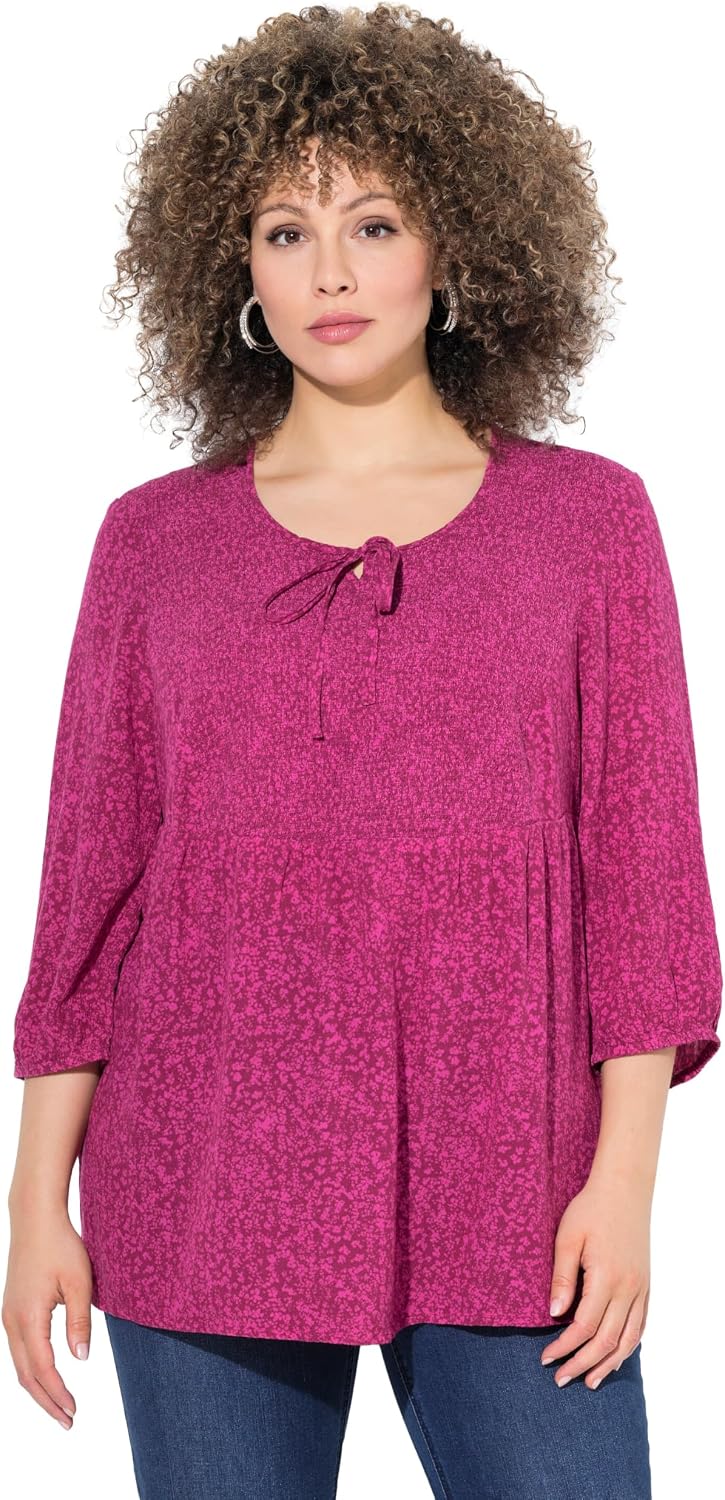 Detalle de Ulla Popken Smokbluse für Damen in großen Größen – Punkte, A-Linie, Rundhals, 3/4-Arm (830258)