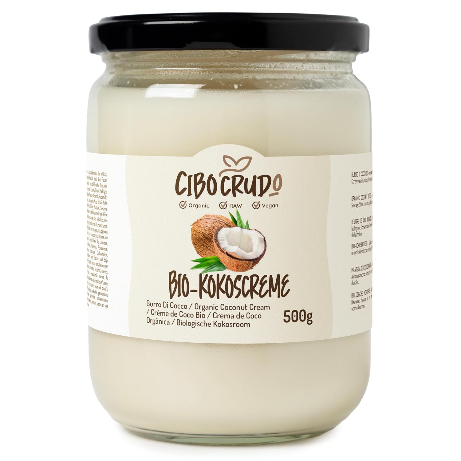 Detalle de Kokoscreme. Cream of Coconut – 1 l (kalt extrahierte Kokoscreme, zuckerfrei, roh) – vegan