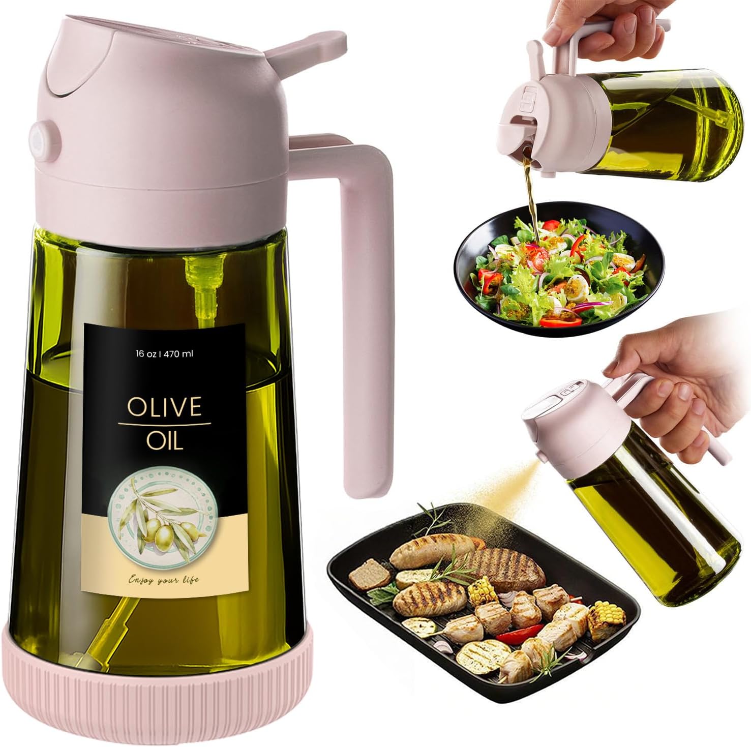 Detalle de TrendPlain: szklana butelka do oliwy 2 w 1, dozownik i rozpylacz, 470 ml