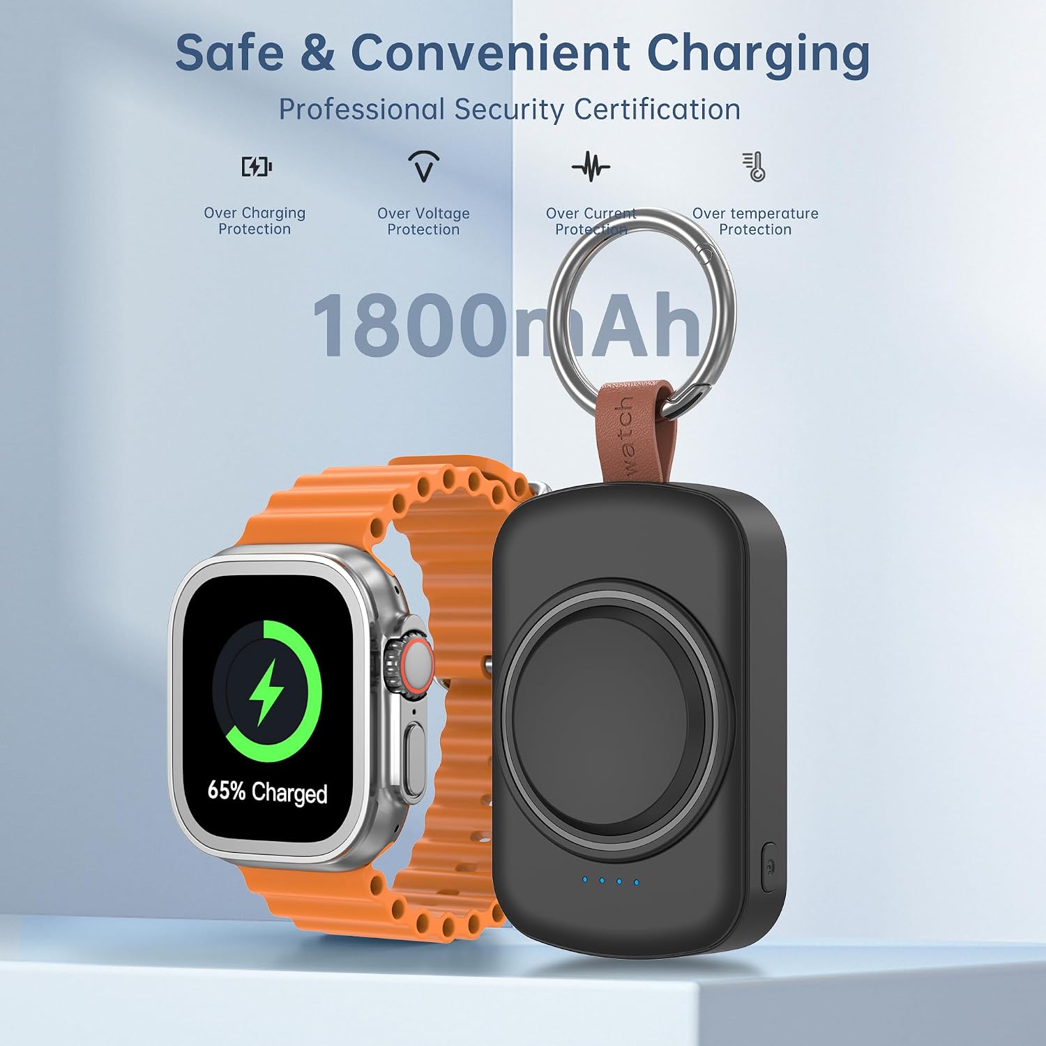 Detalle de Portable Charger for Apple Watch (1800mAh) with Keychain Travel Charger and Magnetic Fast Charging, Black