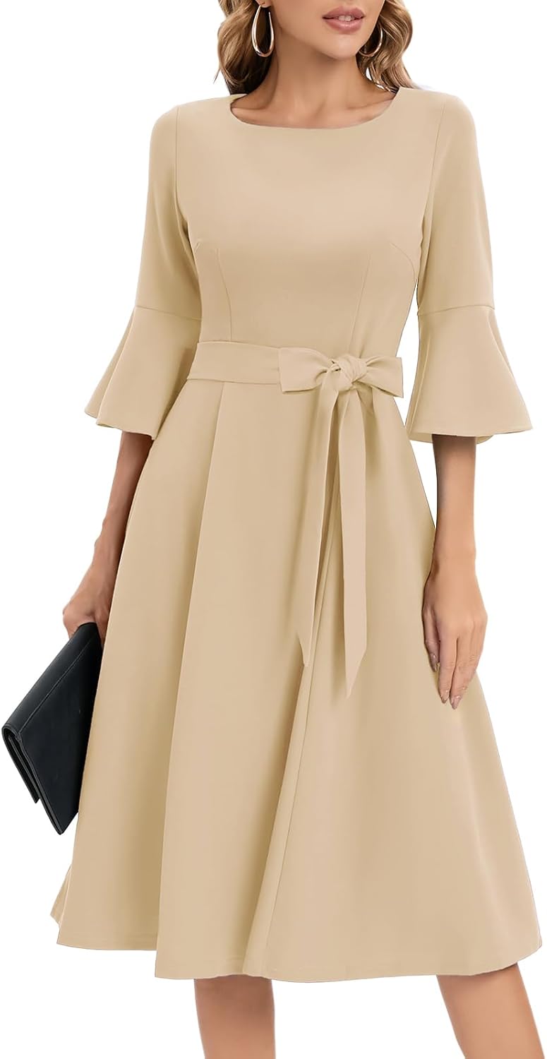 Thumbnail 5 de HomRain Women's Church Dresses Modest Bell Sleeve Dress – Vintage-Inspired Bell Sleeve Midi Perfect for Church, Weddings & Parties