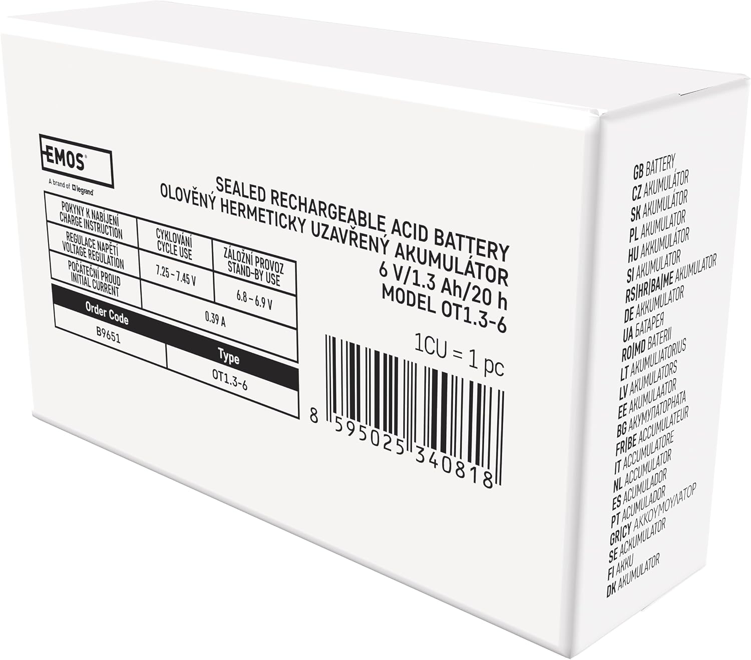 Detalle 2 de Accumulateur sans entretien Les emos plomb 6 V – 1,3 Ah (1 pièce) b9651