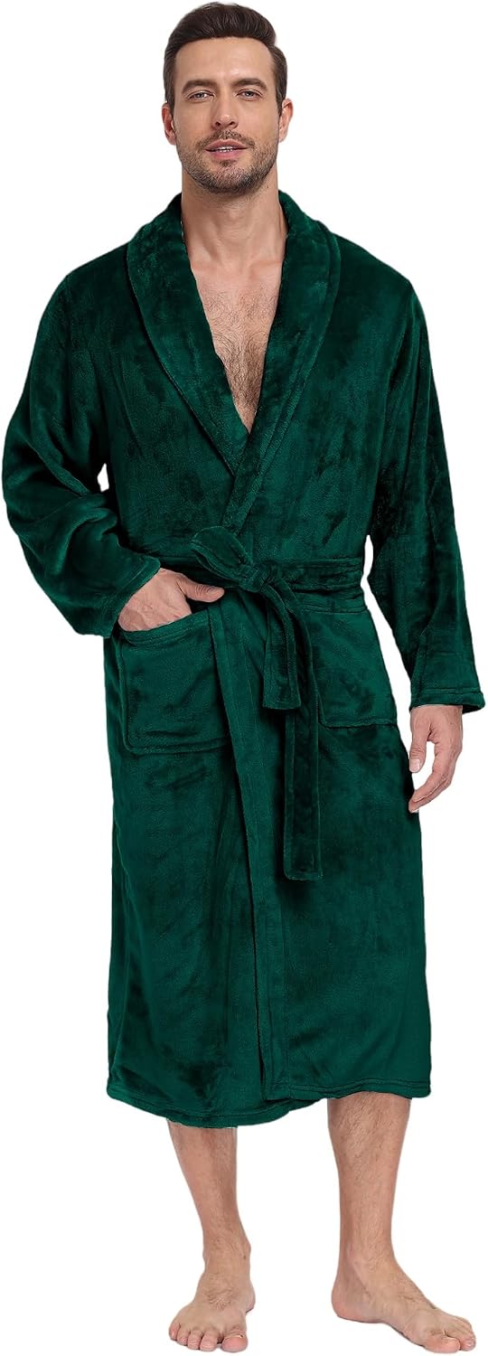 Detalle de RONGTAI Mens Plush Long Robe — Soft, Warm Full-Length Bathrobe