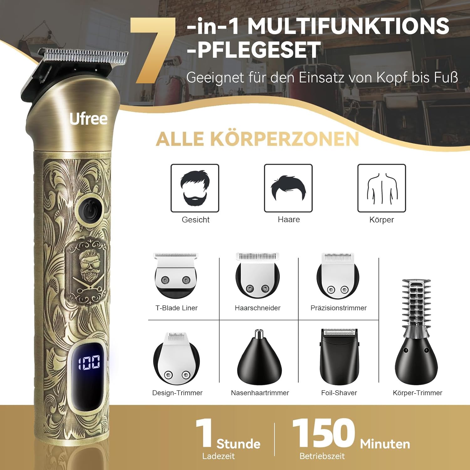 Thumbnail 1 de Ufree Haarschneidemaschine 7‑in‑1 Barttrimmer für Herren ✂