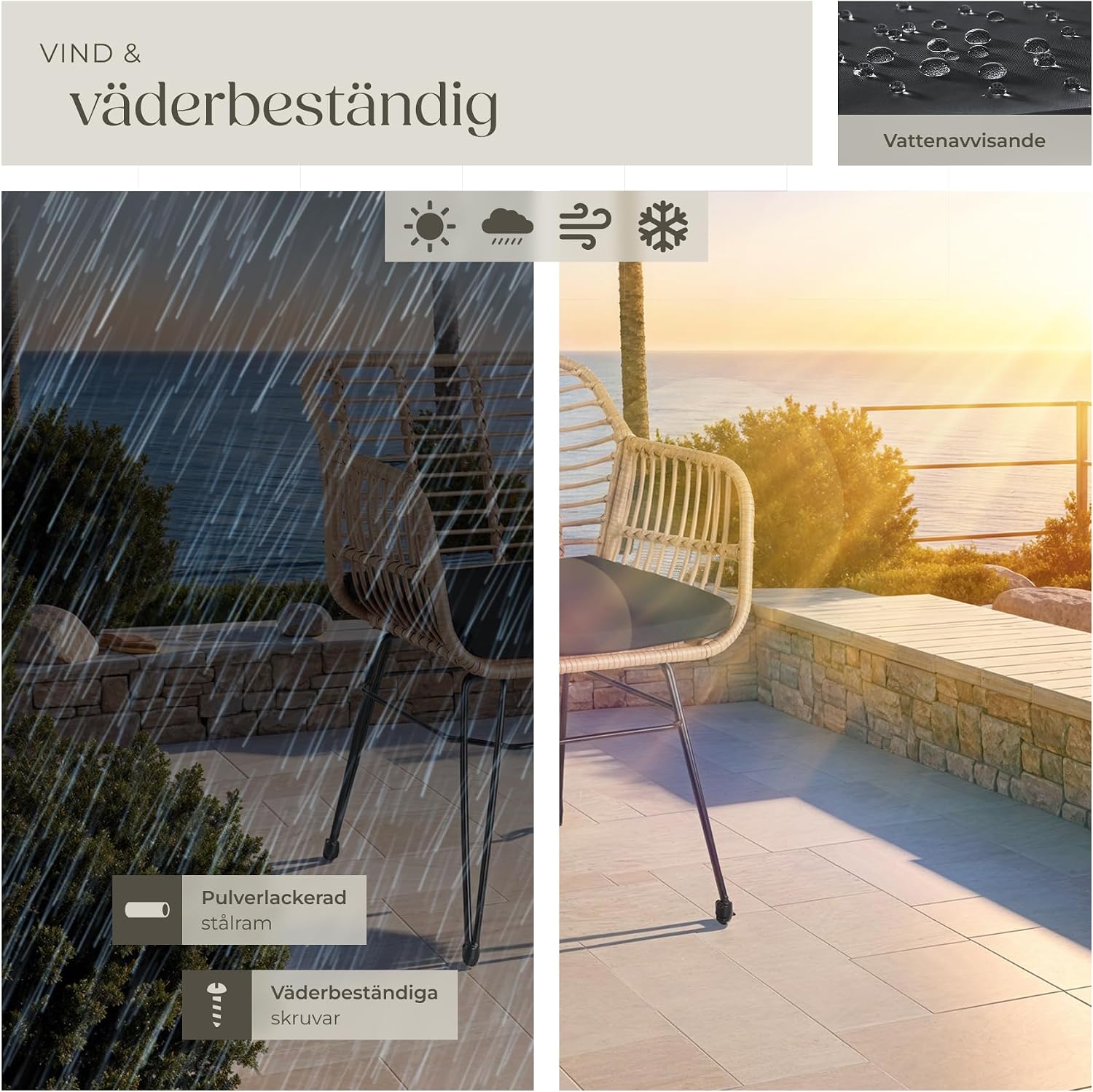 Thumbnail 6 de tectake 403558-SE caféset i konstrotting med två stolar och bord i glas
