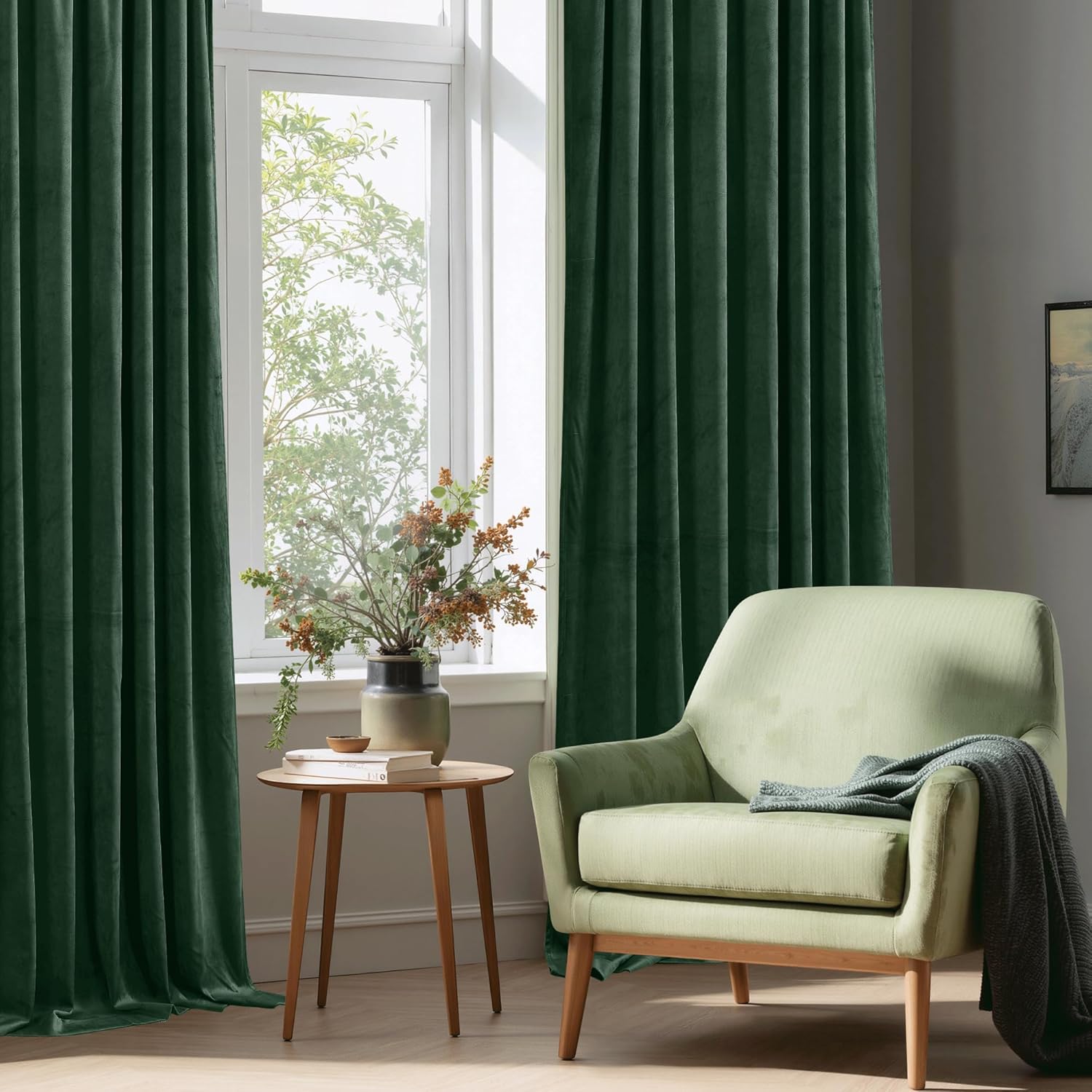 Thumbnail 6 de StangH Green Velvet Curtains: Elegant Rod Pocket Drapes with Thermal Insulation (2 Panels, Dark Green)
