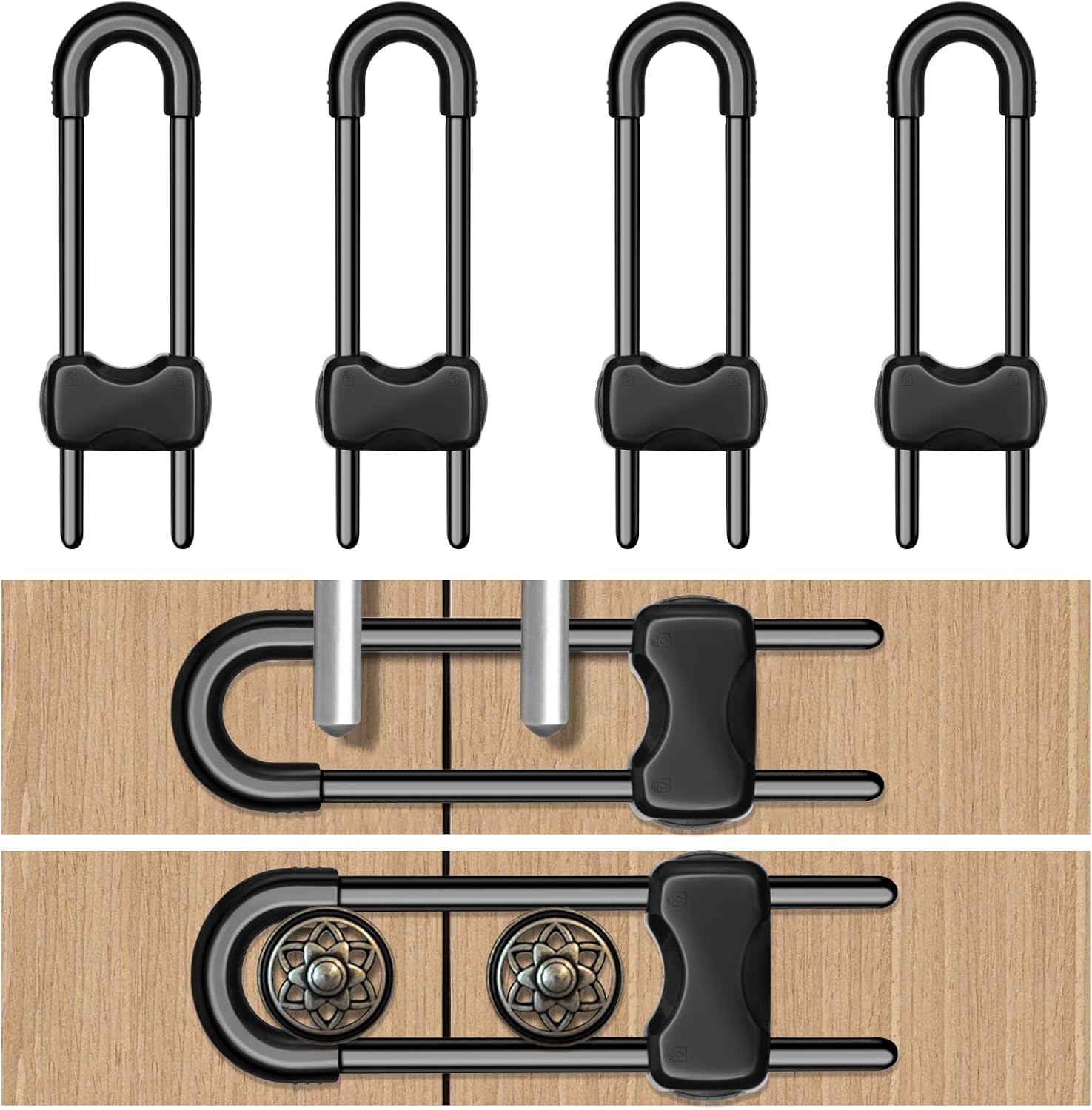 Detalle de LLOOC Cabinet Locks 4-Pack, Adjustable U-Shaped Sliding Child Safety Locks