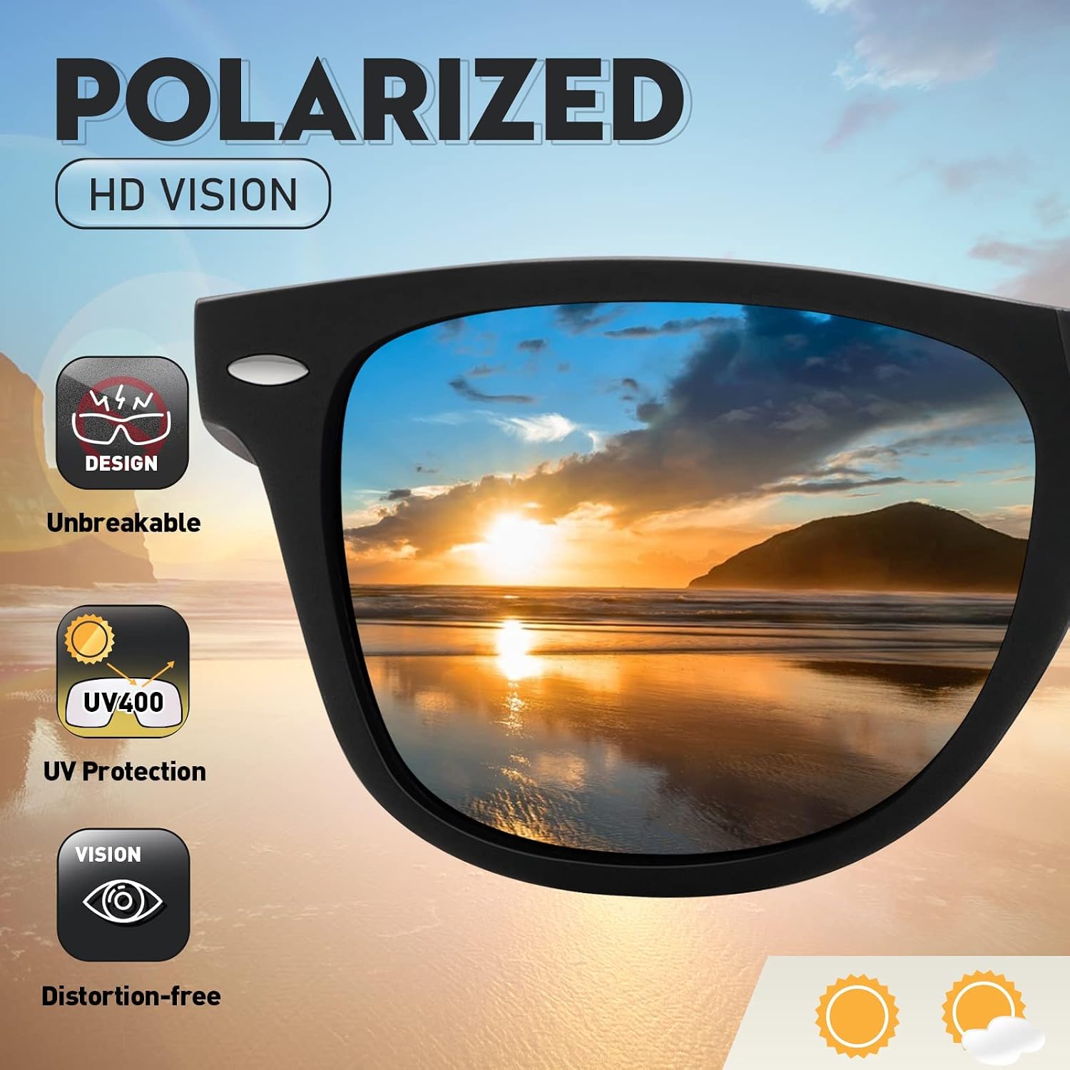 Detalle de Vufurl Ultra Light Rectangular Polarized Sunglasses (UV400) for men and women