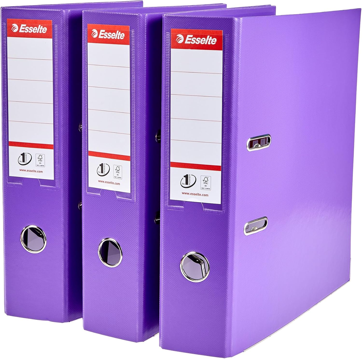 Esselte Nº1 Power – Pack de 3 classeurs à levier violet (75 mm) – A4