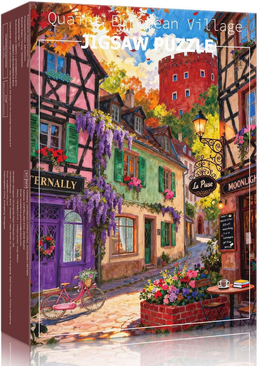 Detalle de HUADADA Puzzle 500 Teile – Klassische Puzzle für Erwachsene, Europäisches Dorf