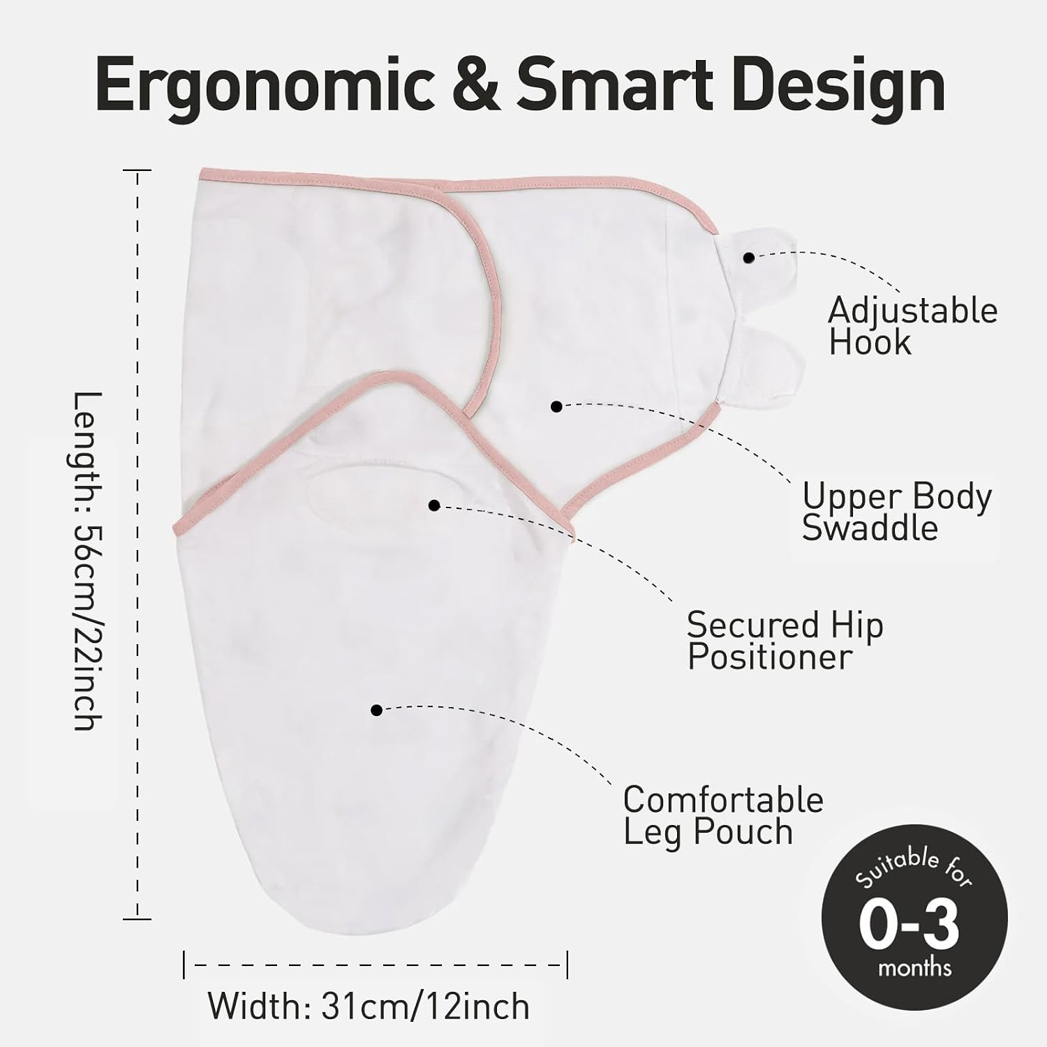 Detalle 2 de GLLQUEN BABY Baby-Schlafsack im Wickel-Stil (0–3 Monate) aus 100% Bio-Baumwolle, Oeko-Tex 100, Unisex 3er Pack