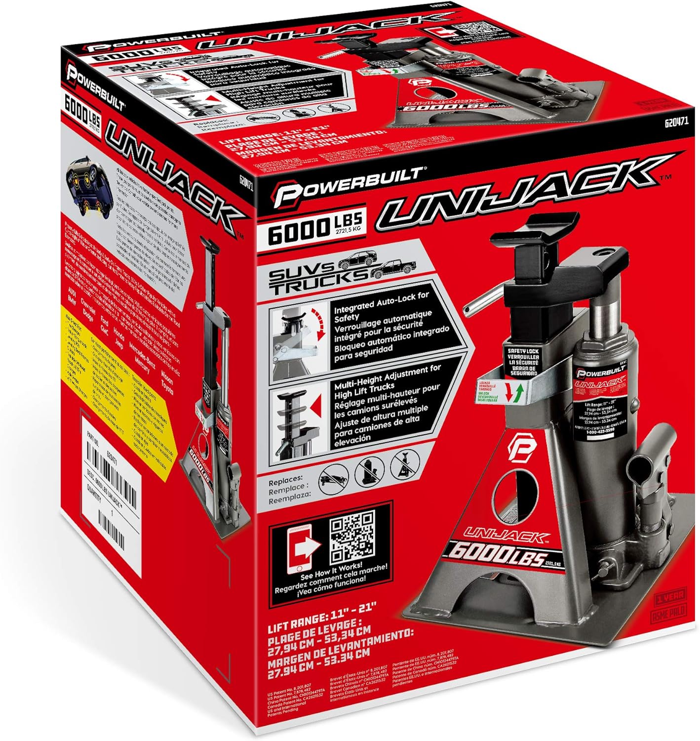 Detalle de Powerbuilt 3 Ton Bottle Jack and Jack Stands (All-in-One) 620471, 6,000 lb capacity